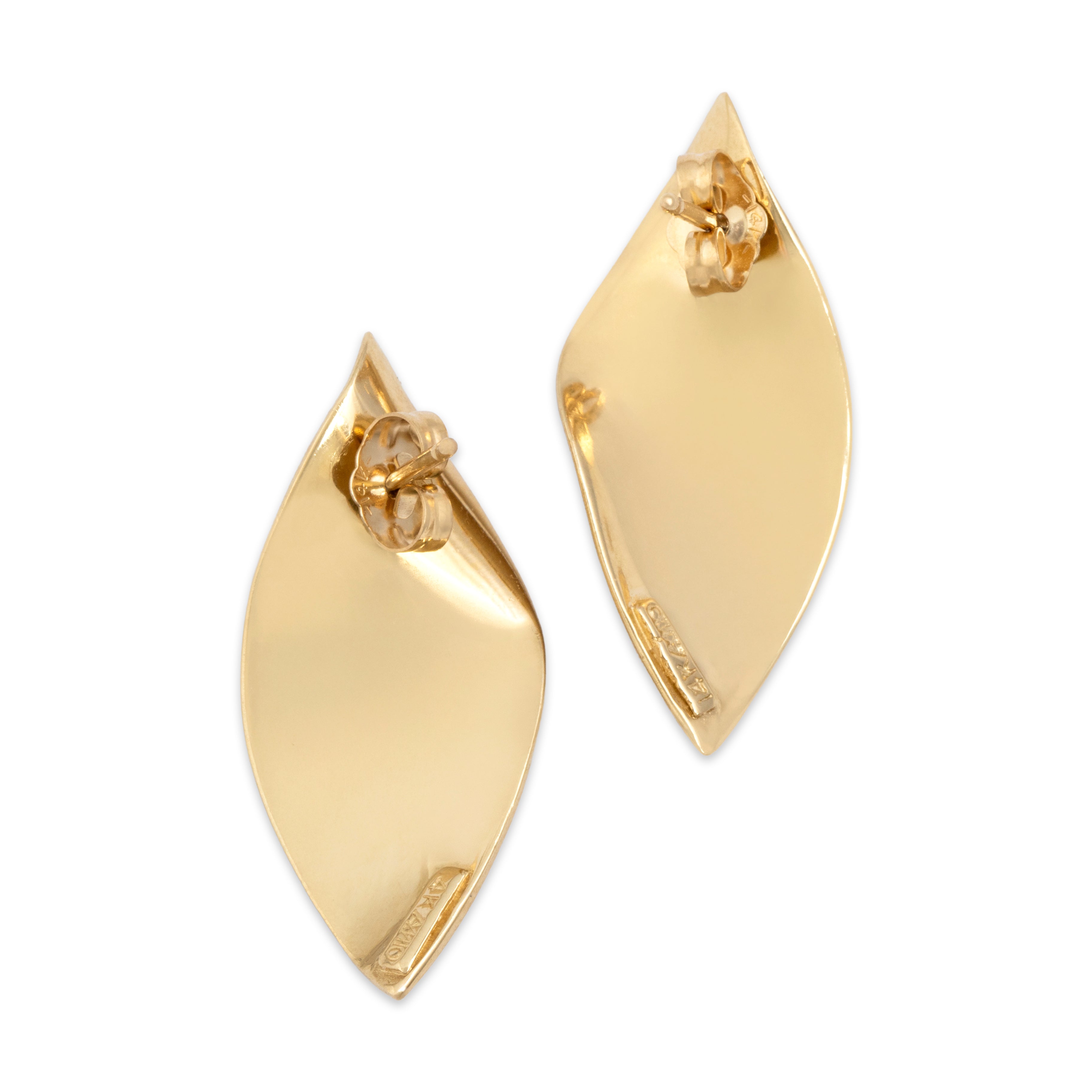 Vintage 14k Yellow Gold Abstract Freeform Twist Earrings - Back view