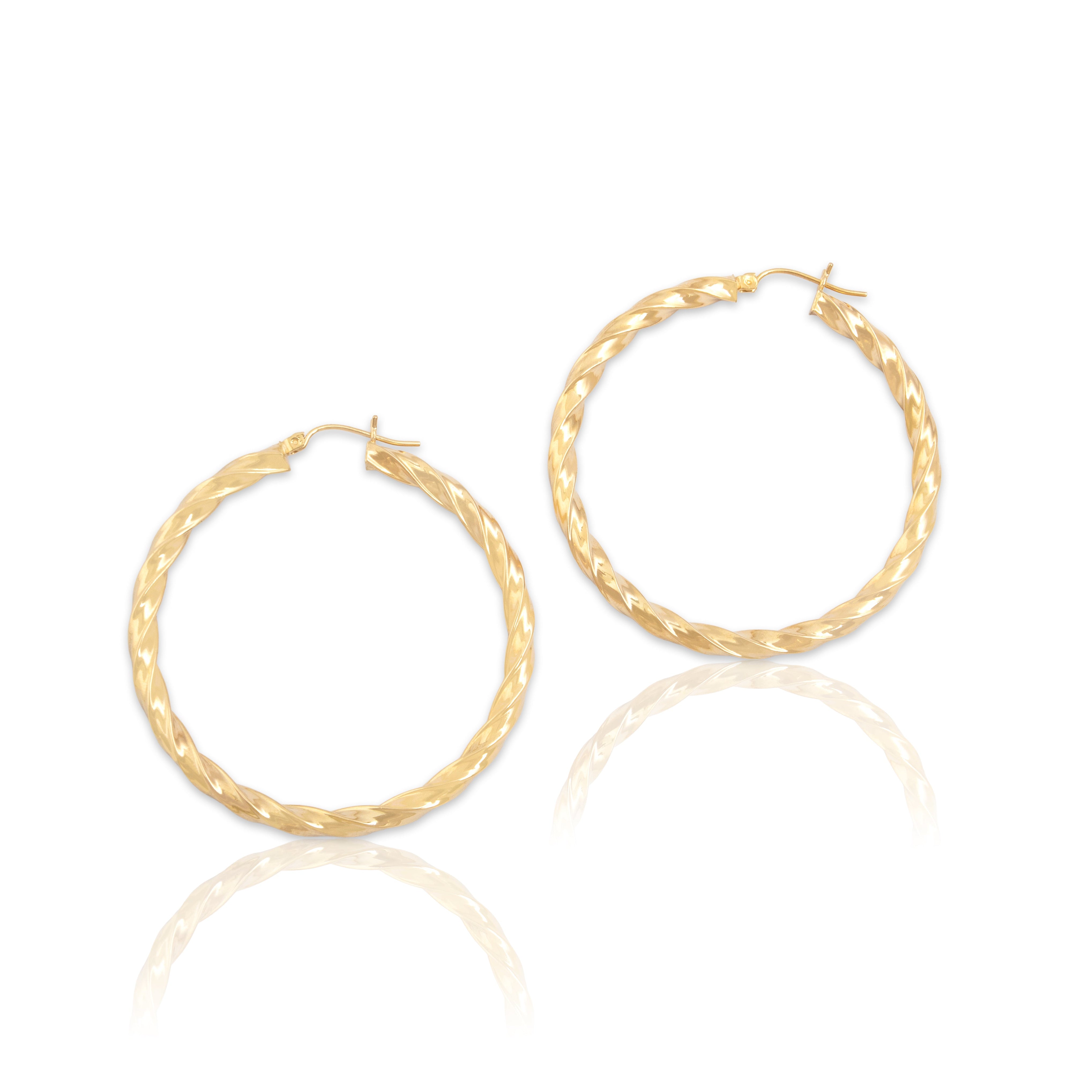 Vintage Large 14k Yellow Gold Twisted Hoop Earrings - Close-up view