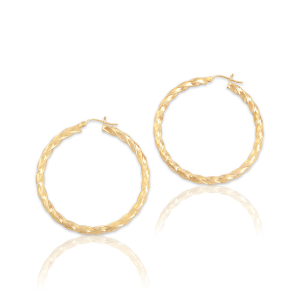 Vintage Large 14k Yellow Gold Twisted Hoop Earrings