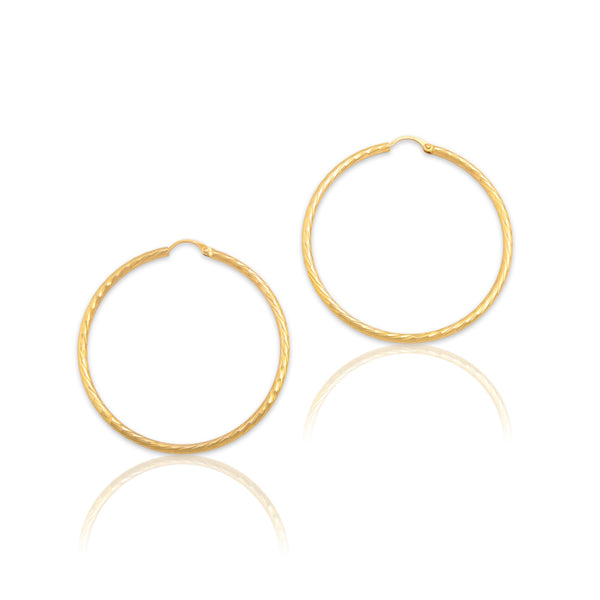 Vintage 14k Yellow Gold Etched Textured Hoop Earrings