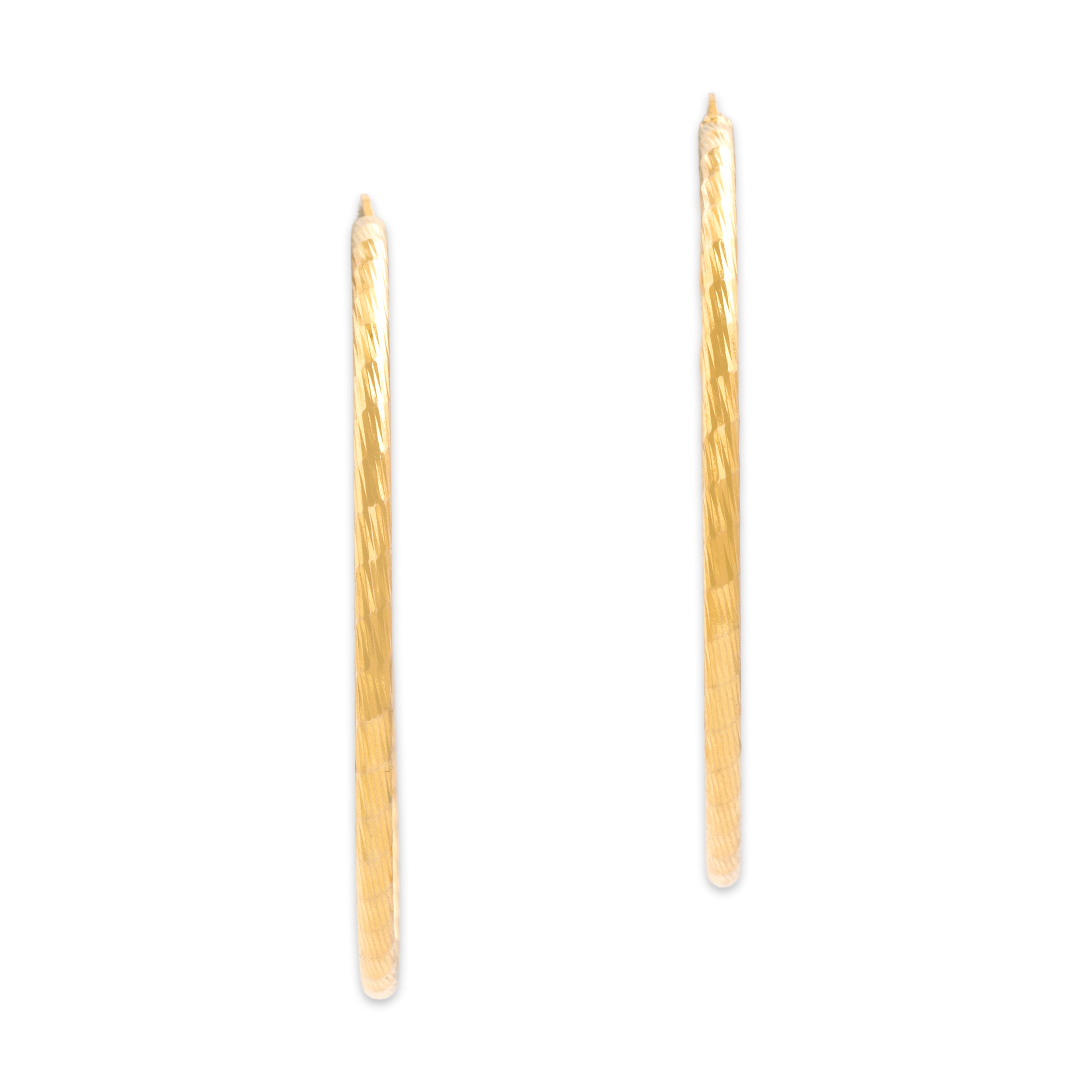 Vintage 14k Yellow Gold Etched Textured Hoop Earrings - Overall view