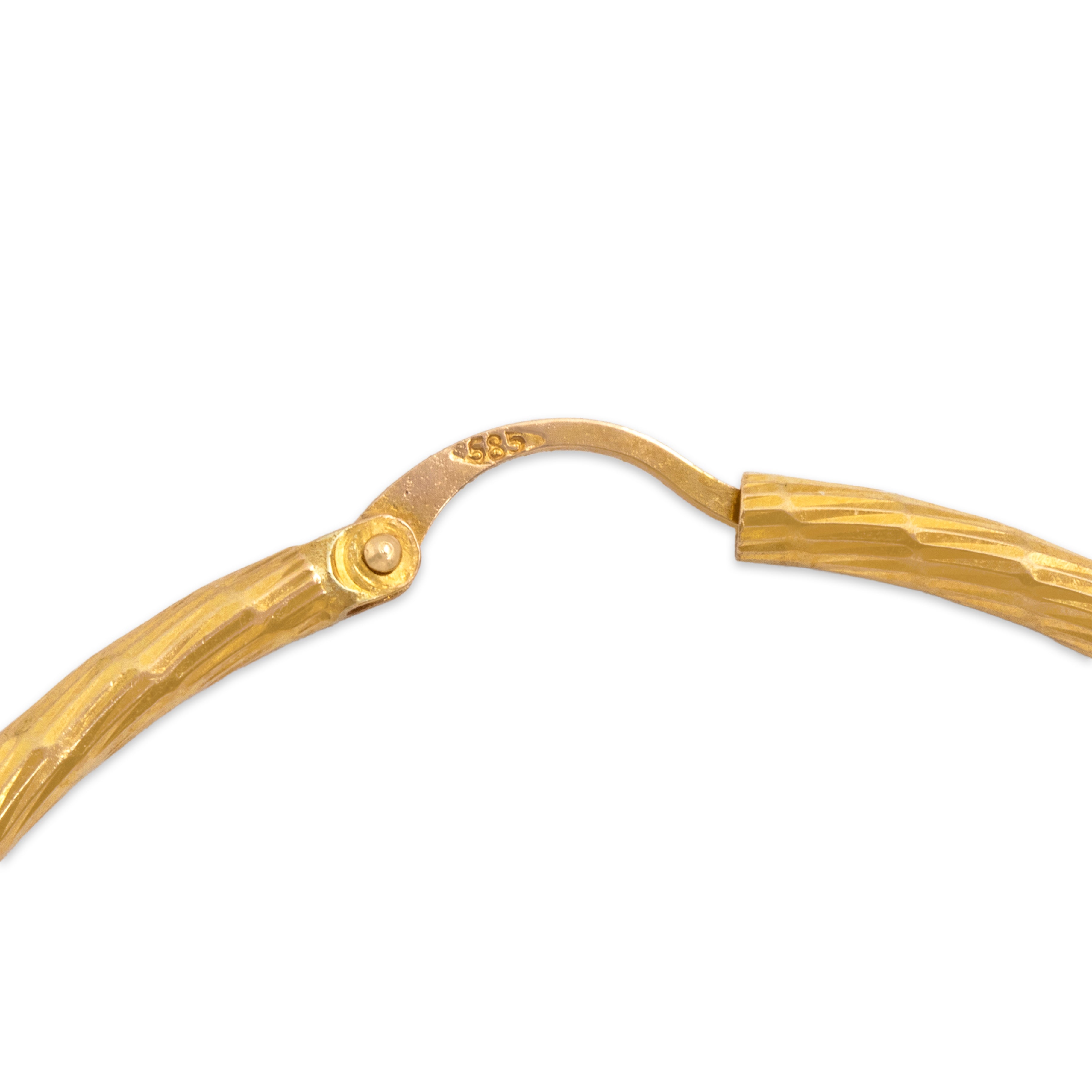 Vintage 14k Yellow Gold Etched Textured Hoop Earrings - Hallmark view