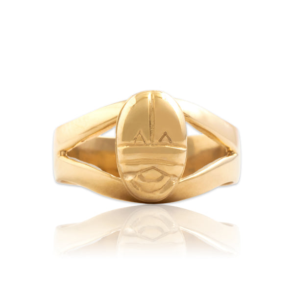 Vintage 14k Yellow Gold Gleaming Bold Scarab Beetle Ring 7.00