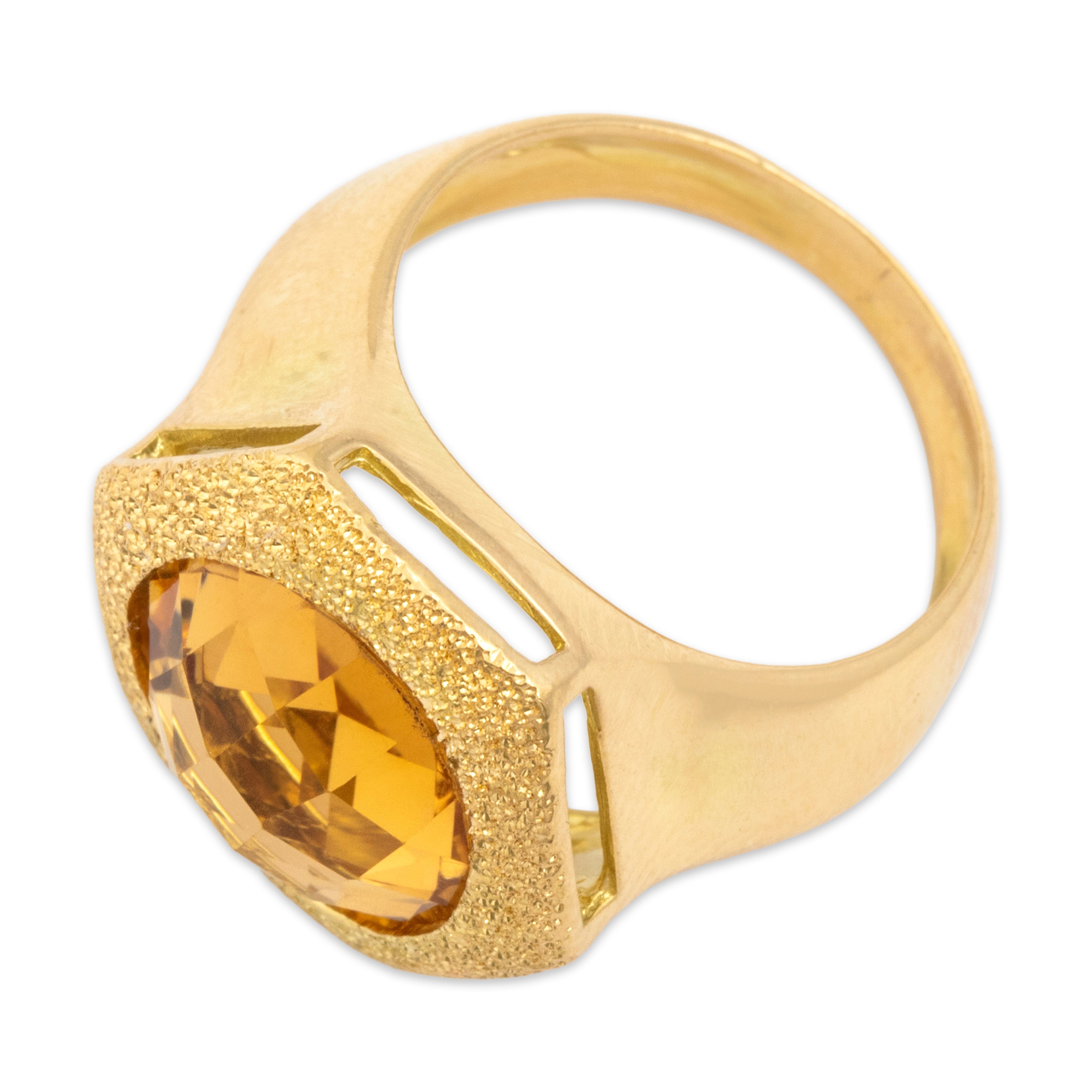 Vintage Heavy Italian 18k Yellow Gold 4.76ct Citrine Sculptural Hexagon Ring - Overall view