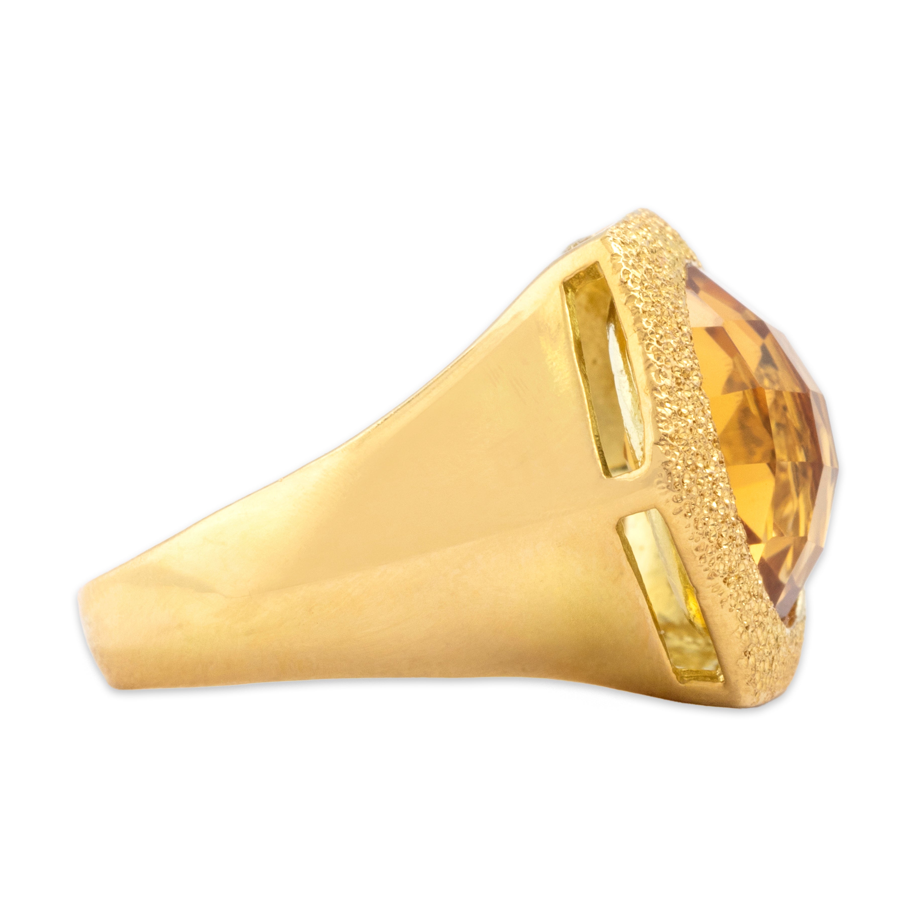 Vintage Heavy Italian 18k Yellow Gold 4.76ct Citrine Sculptural Hexagon Ring - Side view