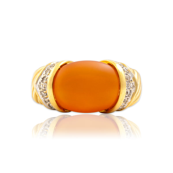 Vintage Heavy 18k Yellow Gold 5.71ct Orange Chalcedony Diamond Cabochon Ring 7.00