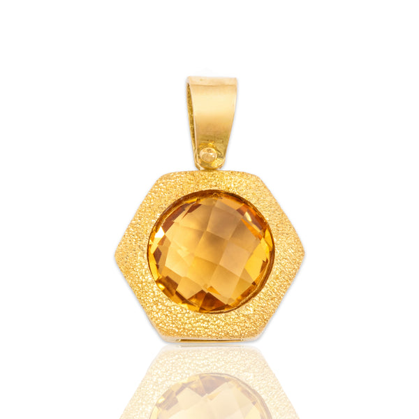 Vintage Italian 18k Yellow Gold 3.72ct Citrine Hexagonal Halo Pendant
