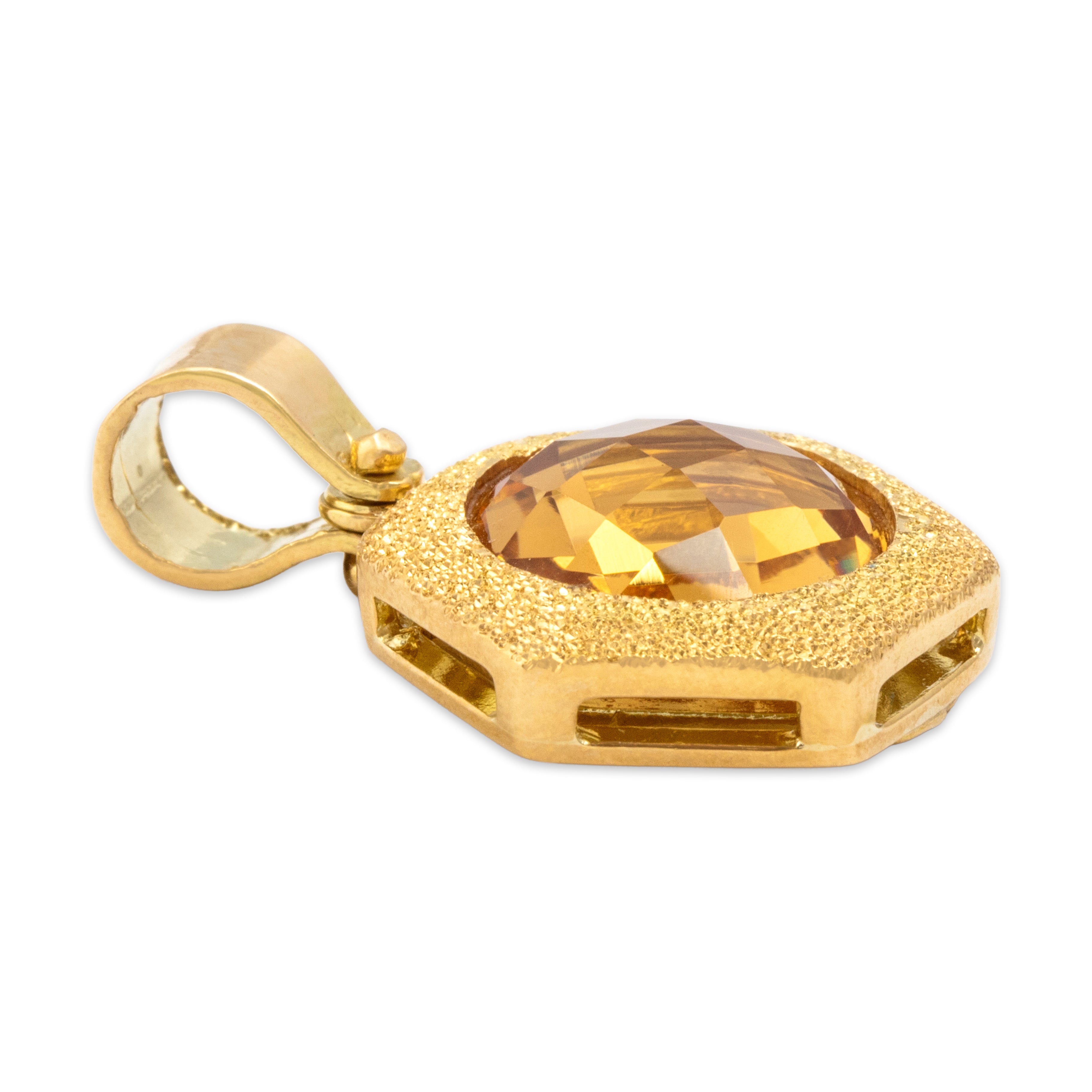 Vintage Italian 18k Yellow Gold 3.72ct Citrine Hexagon Halo Pendant - Side view
