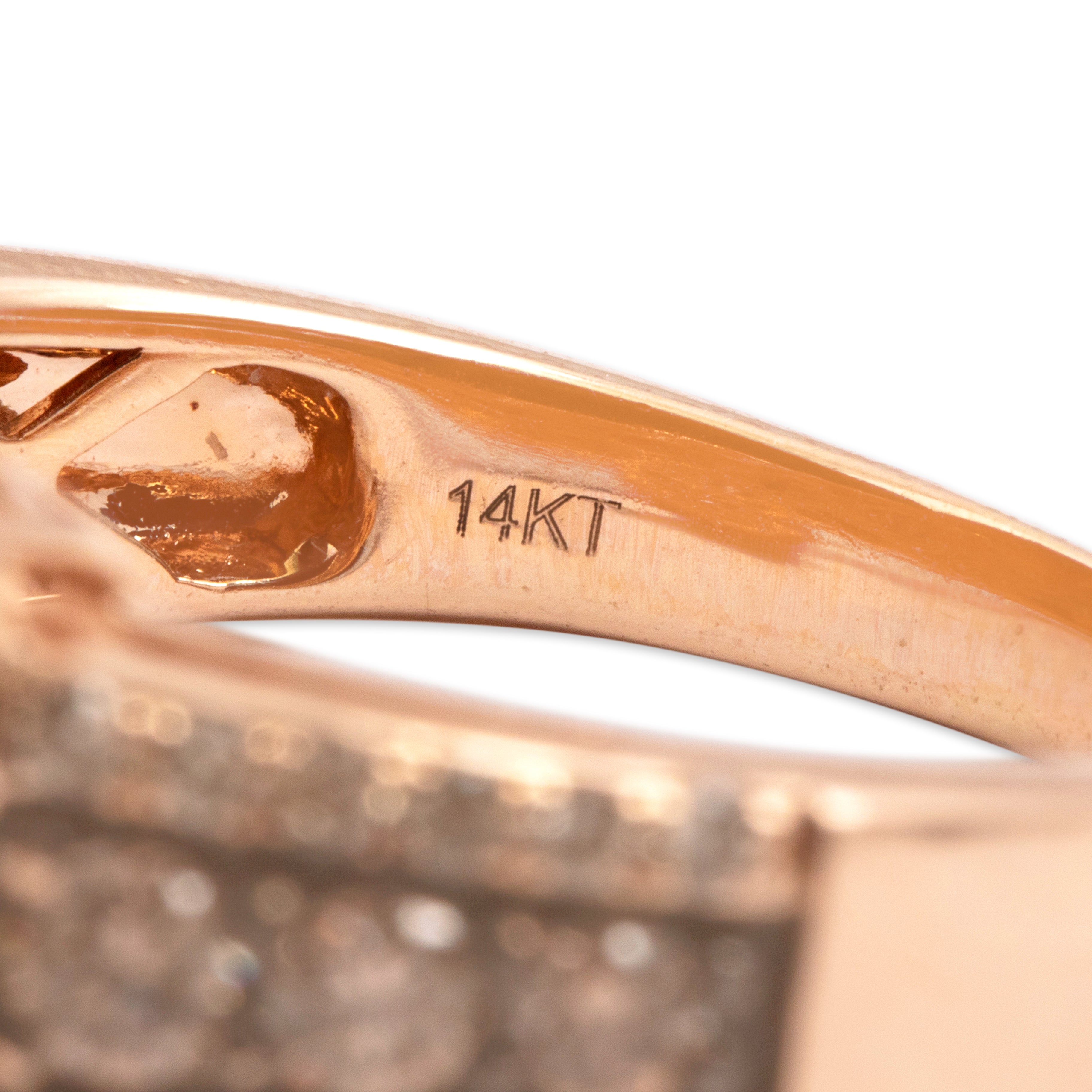 Estate 14k Rose Gold .86ct Morganite .53cttw Champagne Diamond Sparkling Cushion Halo Decorative Shoulder Ring - Hallmark view