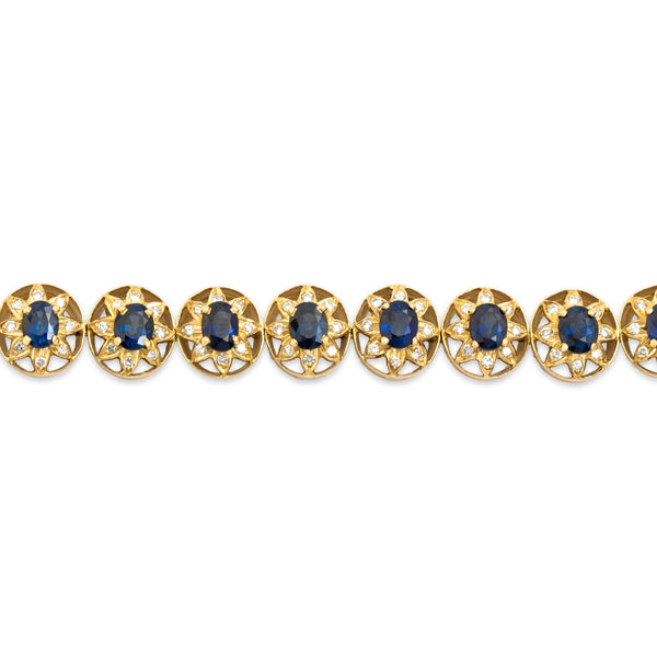Vintage 18k Yellow Gold 7.87cttw Blue Sapphire Diamond Superb Starflower Bracelet 6.75