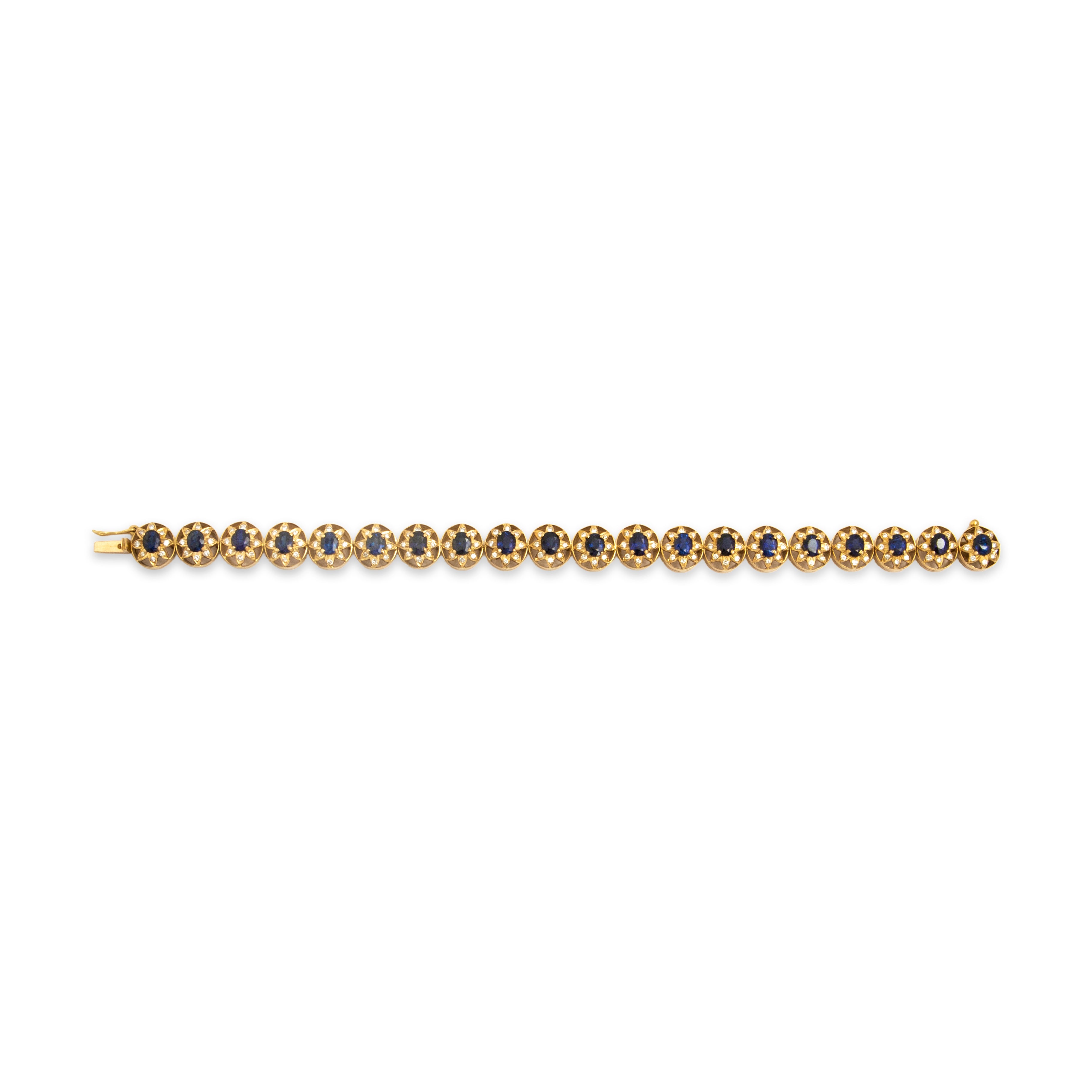 Vintage 18k Yellow Gold 7.87cttw Blue Sapphire Diamond Superb Starflower Bracelet 6.75