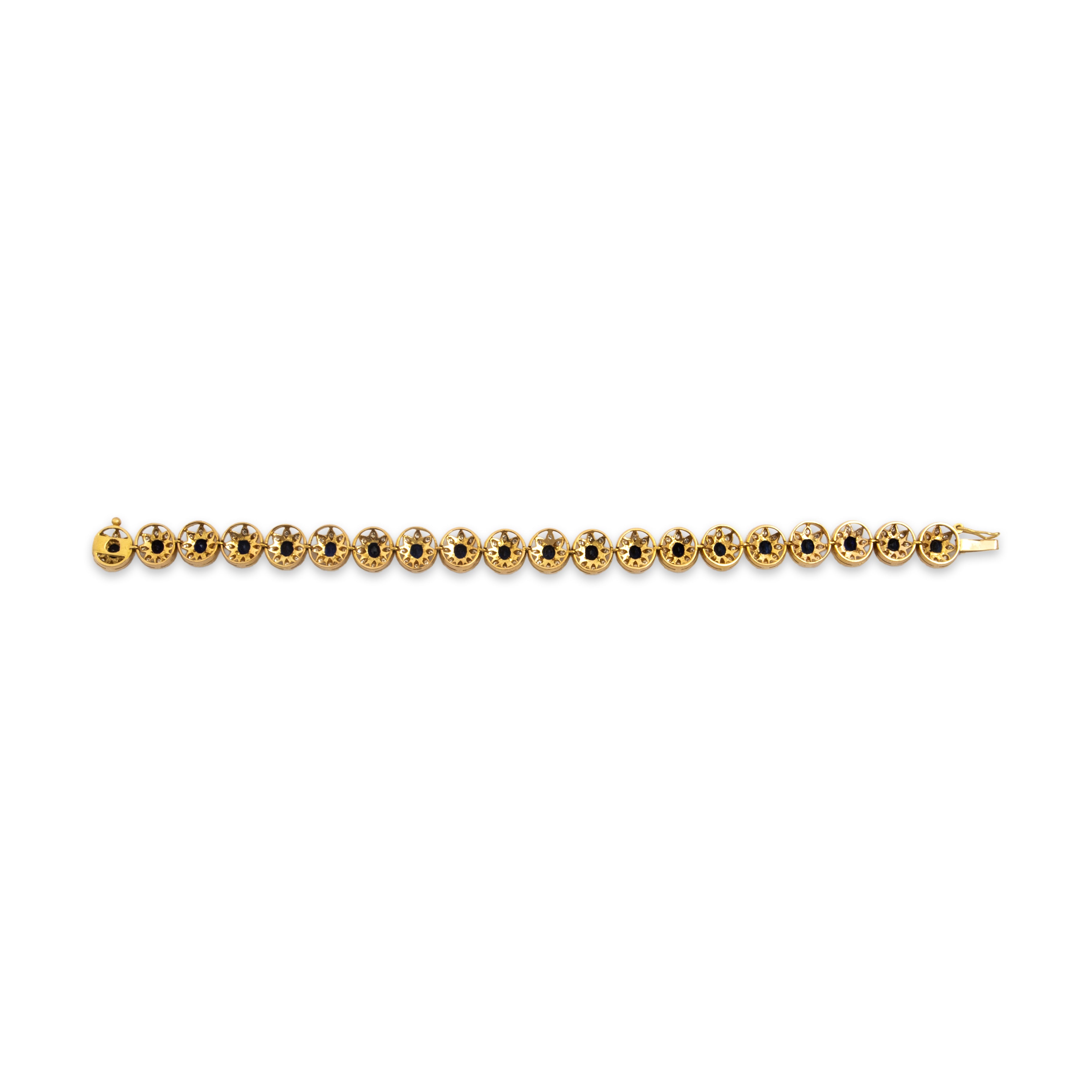 Vintage 18k Yellow Gold 7.87cttw Blue Sapphire Diamond Superb Starflower Bracelet - Back view