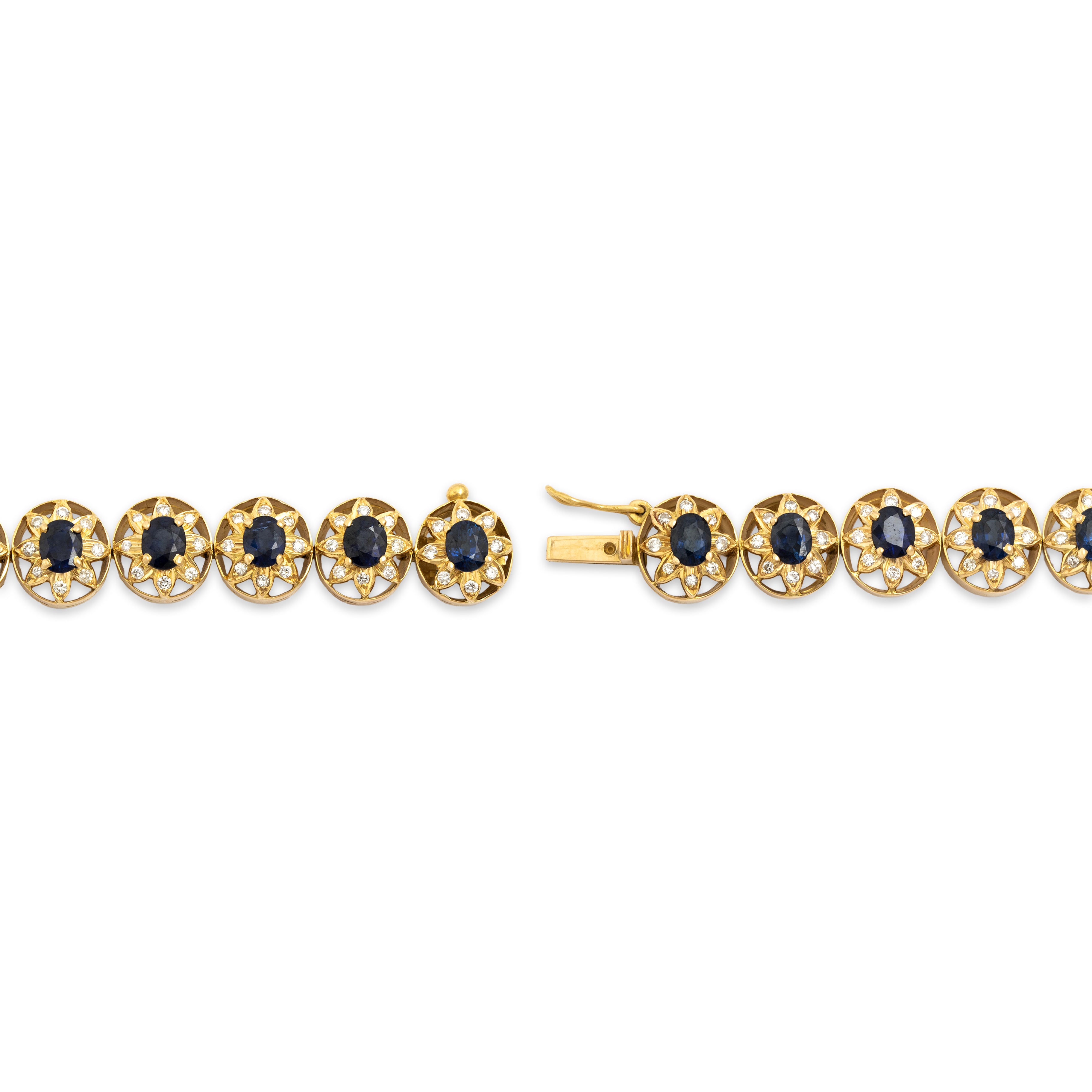 Vintage 18k Yellow Gold 7.87cttw Blue Sapphire Diamond Superb Starflower Bracelet - clasp view