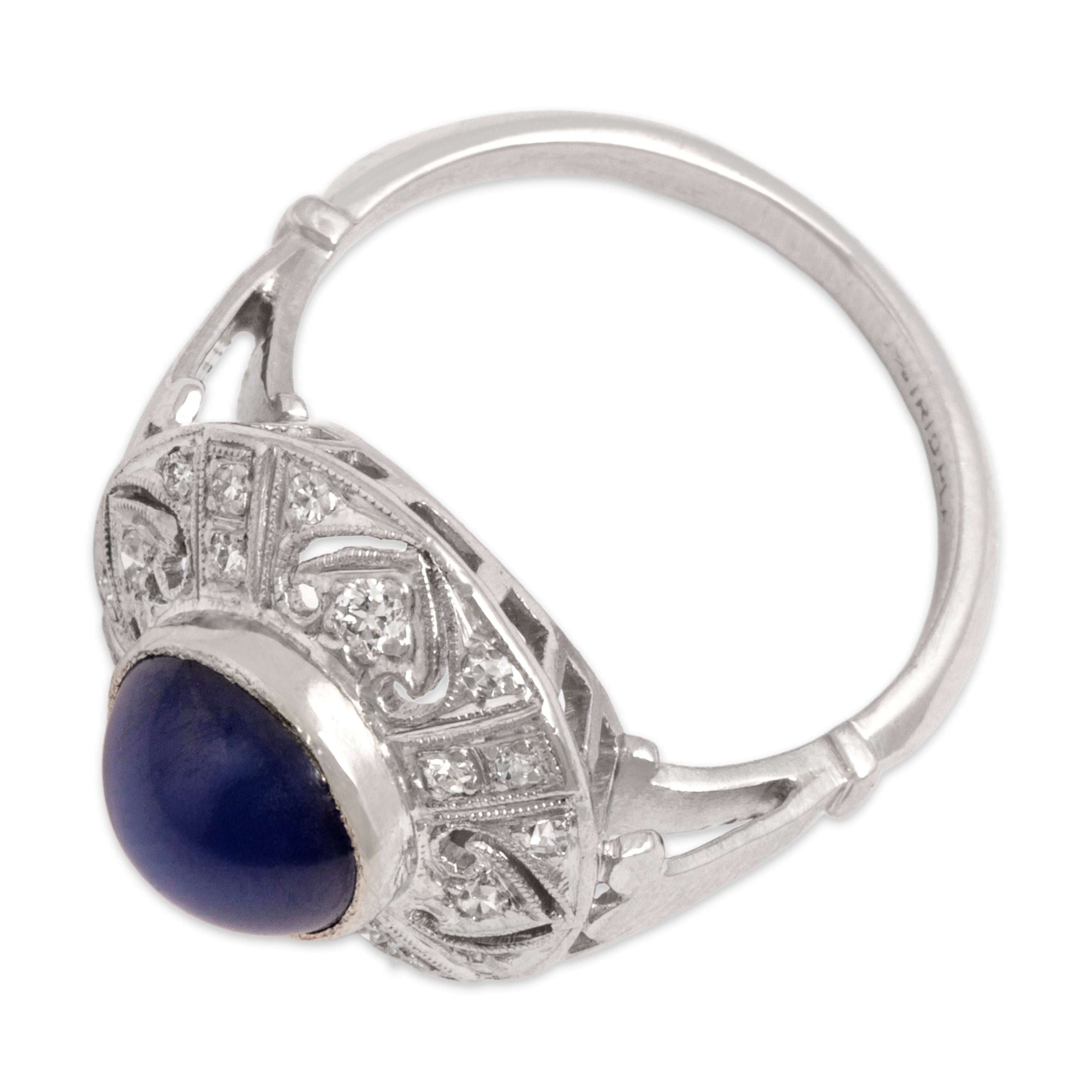 Vintage Platinum 2.83ct Synthetic Blue Star Sapphire Natural Diamond Fantastic Open Disc Ring - Overall view