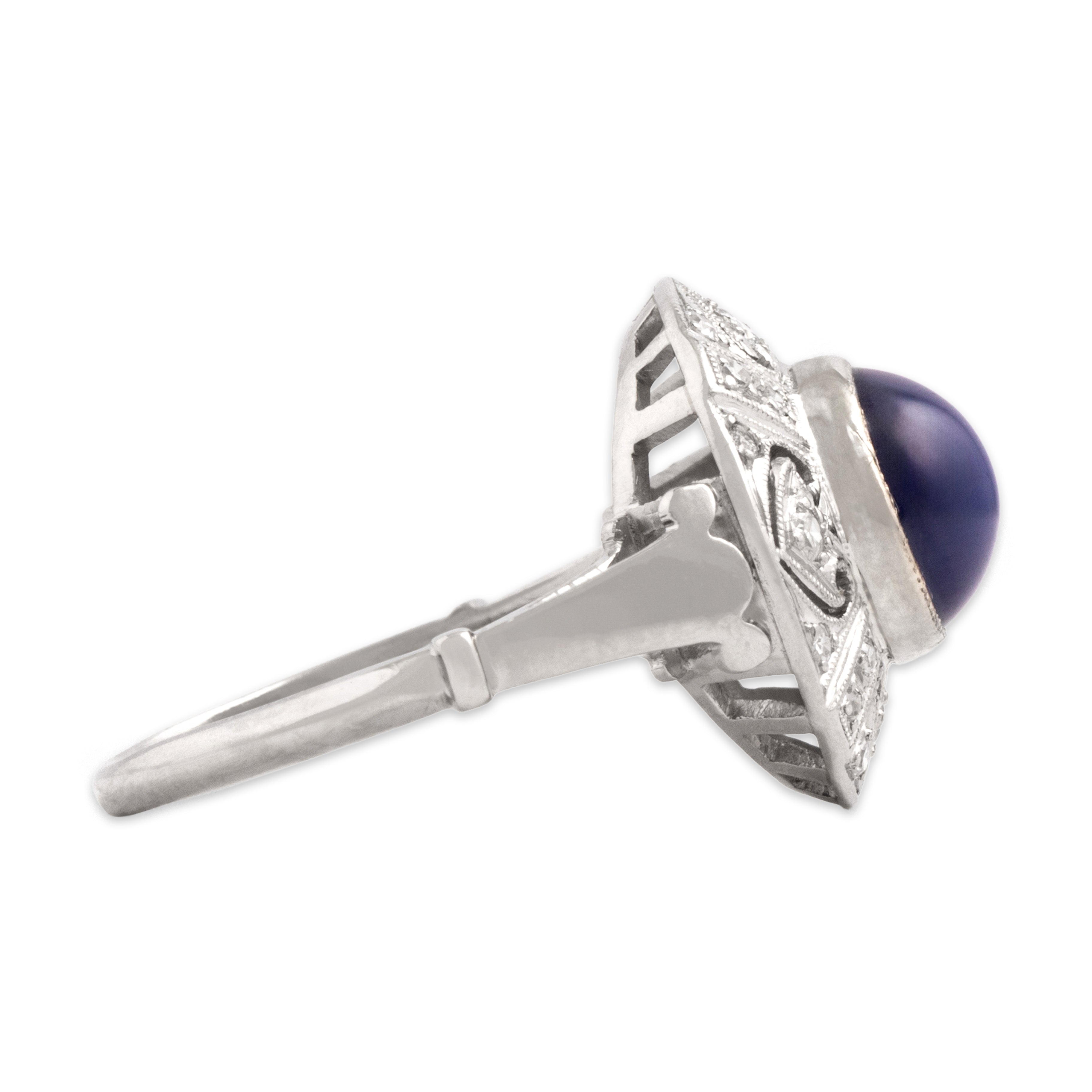 Vintage Platinum 2.83ct Synthetic Blue Star Sapphire Natural Diamond Fantastic Open Disc Ring - Side view