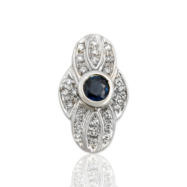 Vintage 14k White & Yellow Gold Blue Sapphire Diamond Detailed Sparkling Pendant