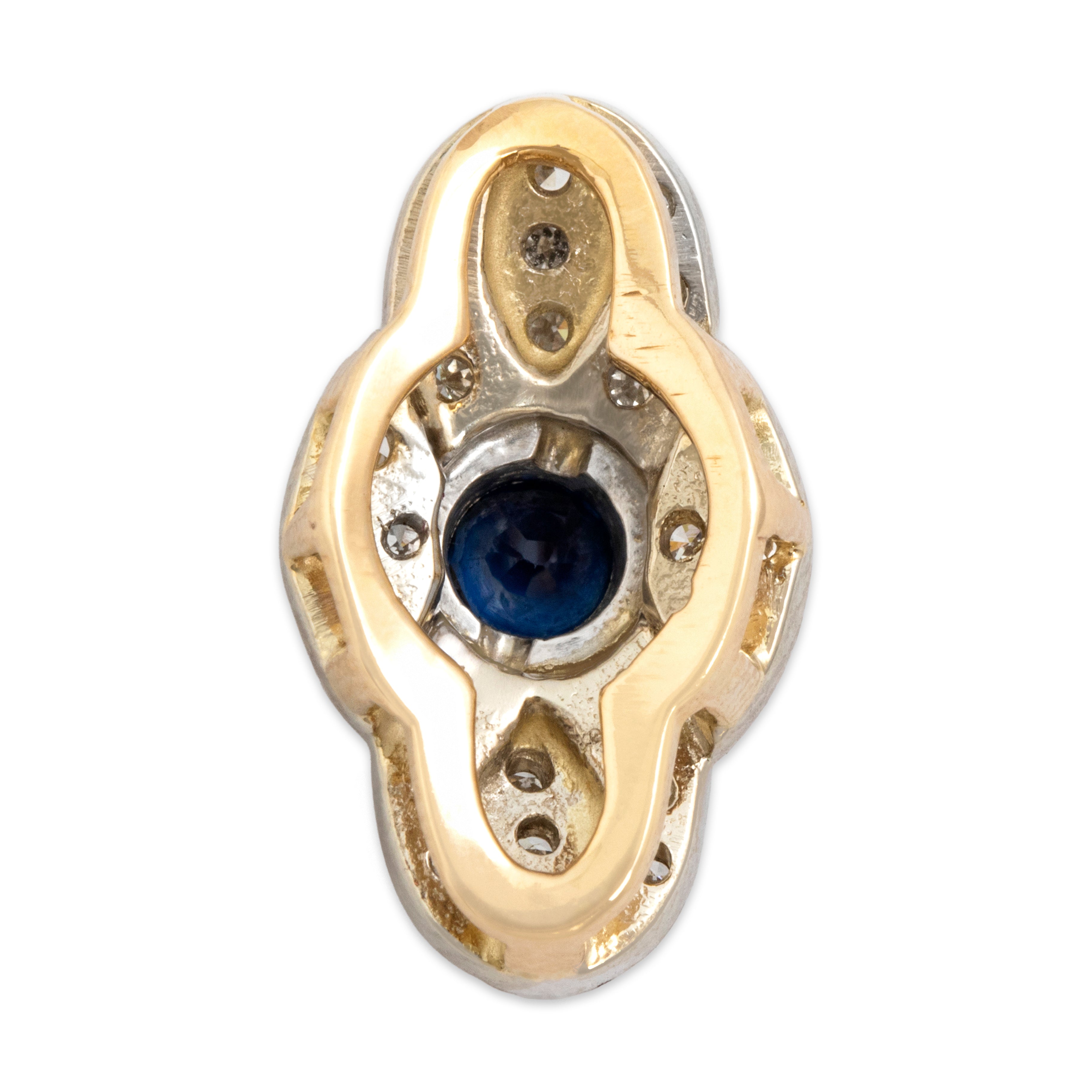 Vintage 14k White & Yellow Gold Blue Sapphire Diamond Fantastic Detailed Sparkling Geometric Pendant - Back view