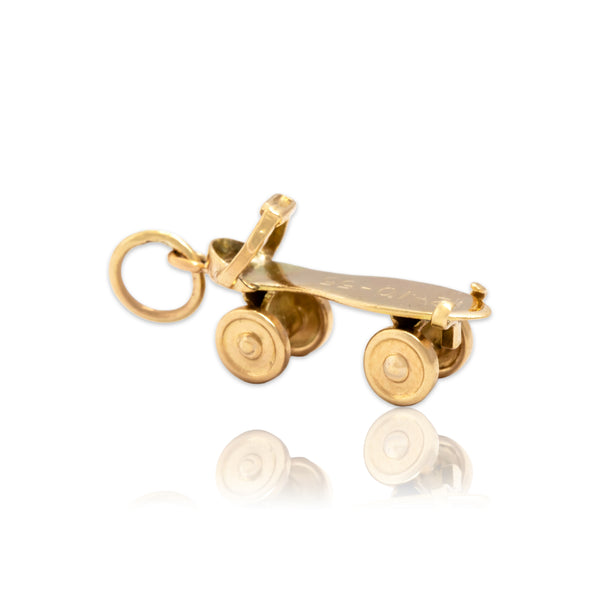 Vintage 14k Yellow Gold Playful Articulating Roller Skate Charm / Pendant