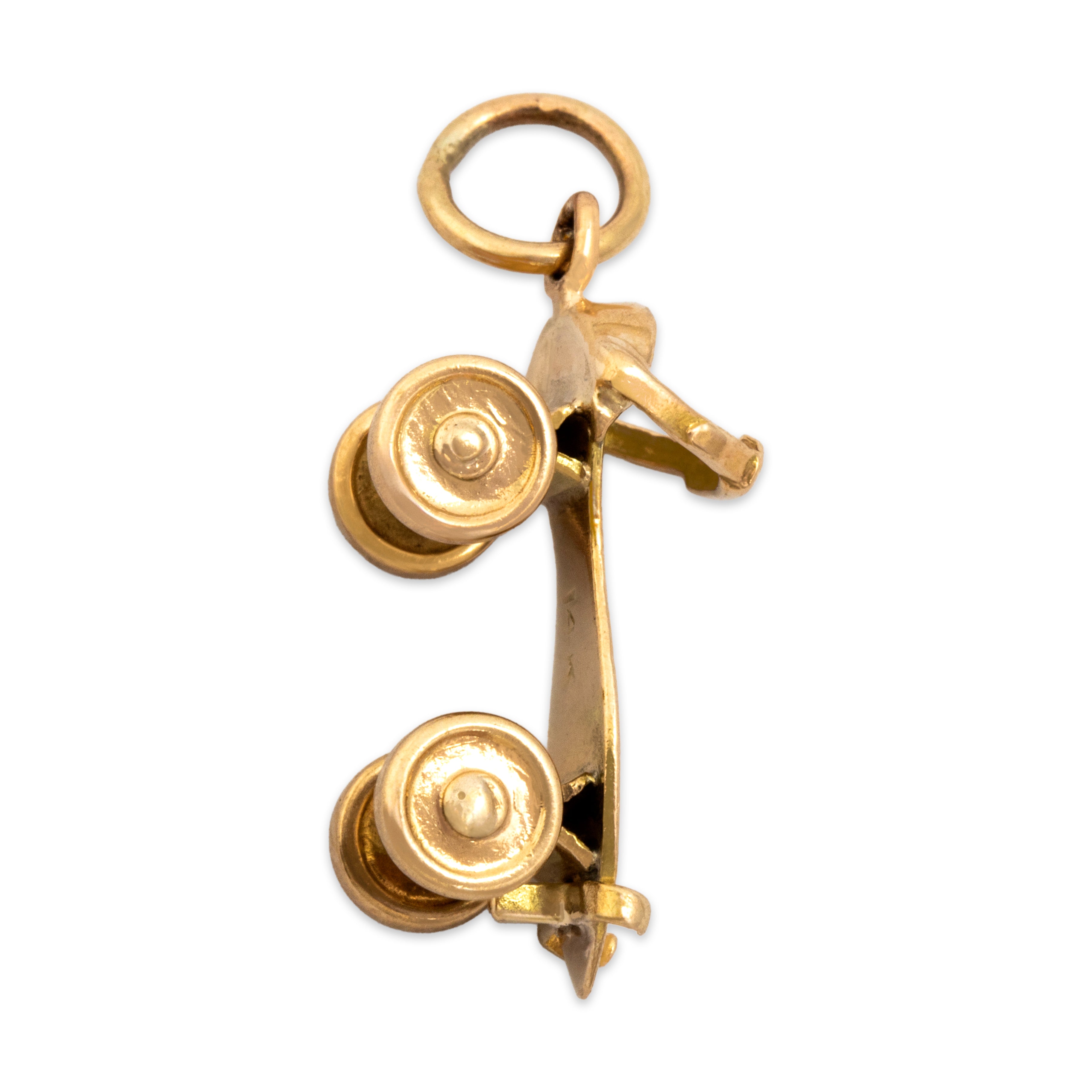 Vintage 14k Yellow Gold Articulating Roller Skate Charm / Pendant - Side view