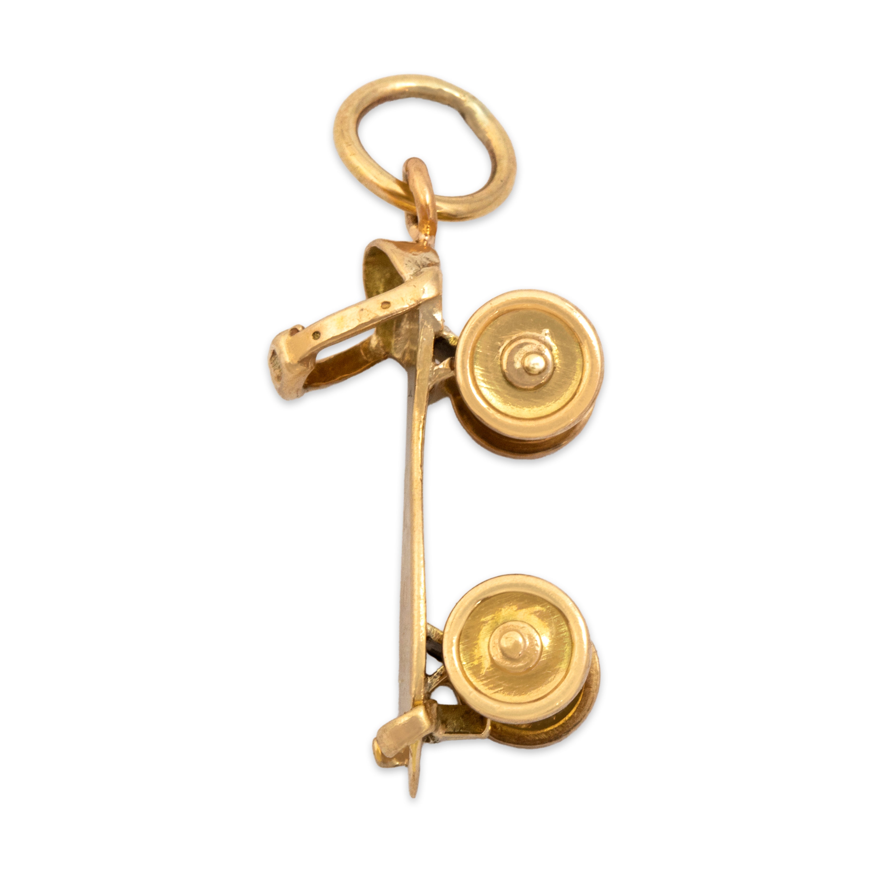 Vintage 14k Yellow Gold Articulating Roller Skate Charm / Pendant - Side view