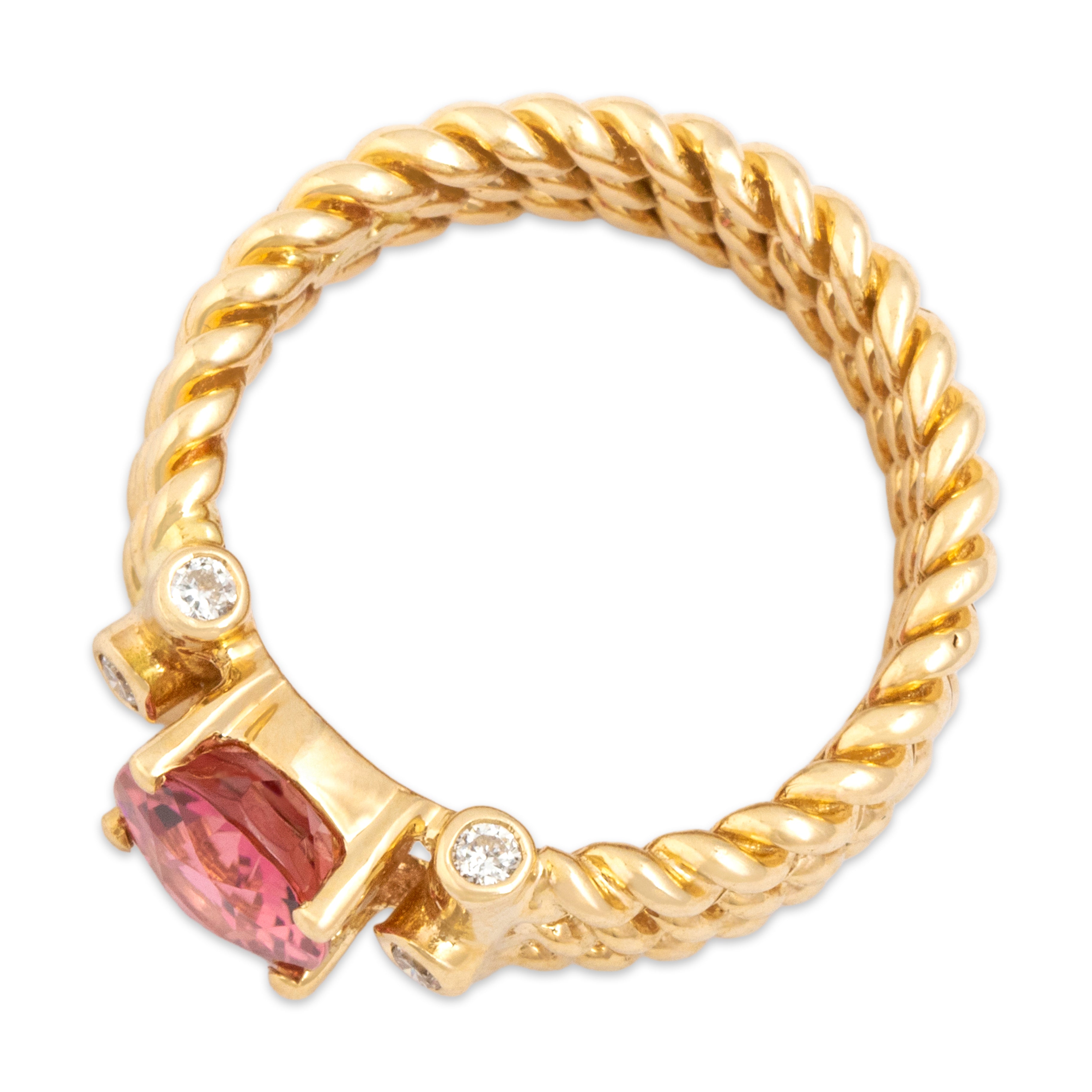 Vintage 14k Yellow Gold 1.41ct Pink Tourmaline Diamond Bright Bold Cabled Wide Band Ring - Overall view