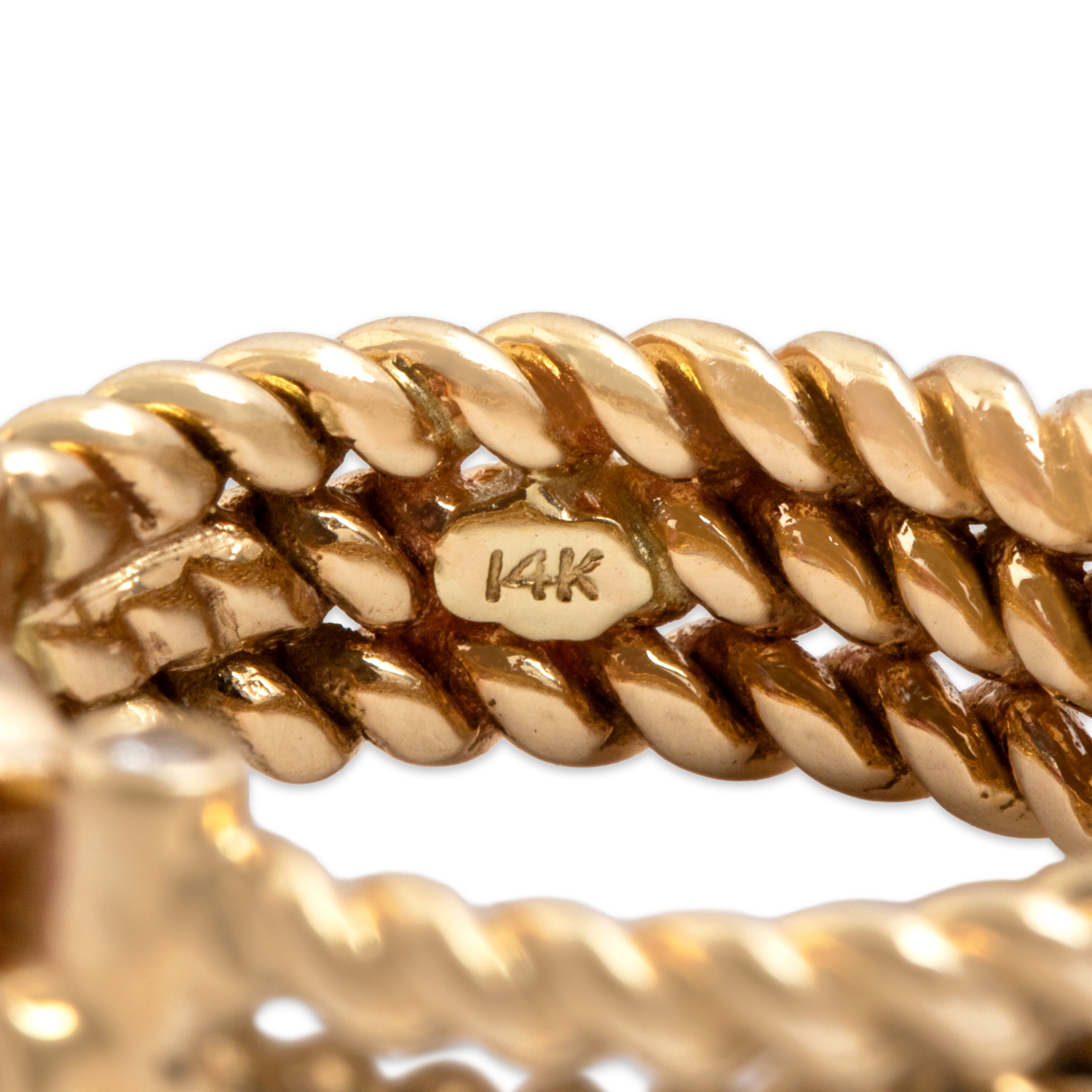 Vintage 14k Yellow Gold 1.41ct Pink Tourmaline Diamond Bright Bold Cabled Wide Band Ring - Hallmark view