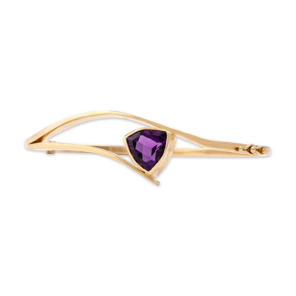Vintage 14k Yellow Gold 2.96ct Amethyst Modern Twist Bangle Bracelet 7.00
