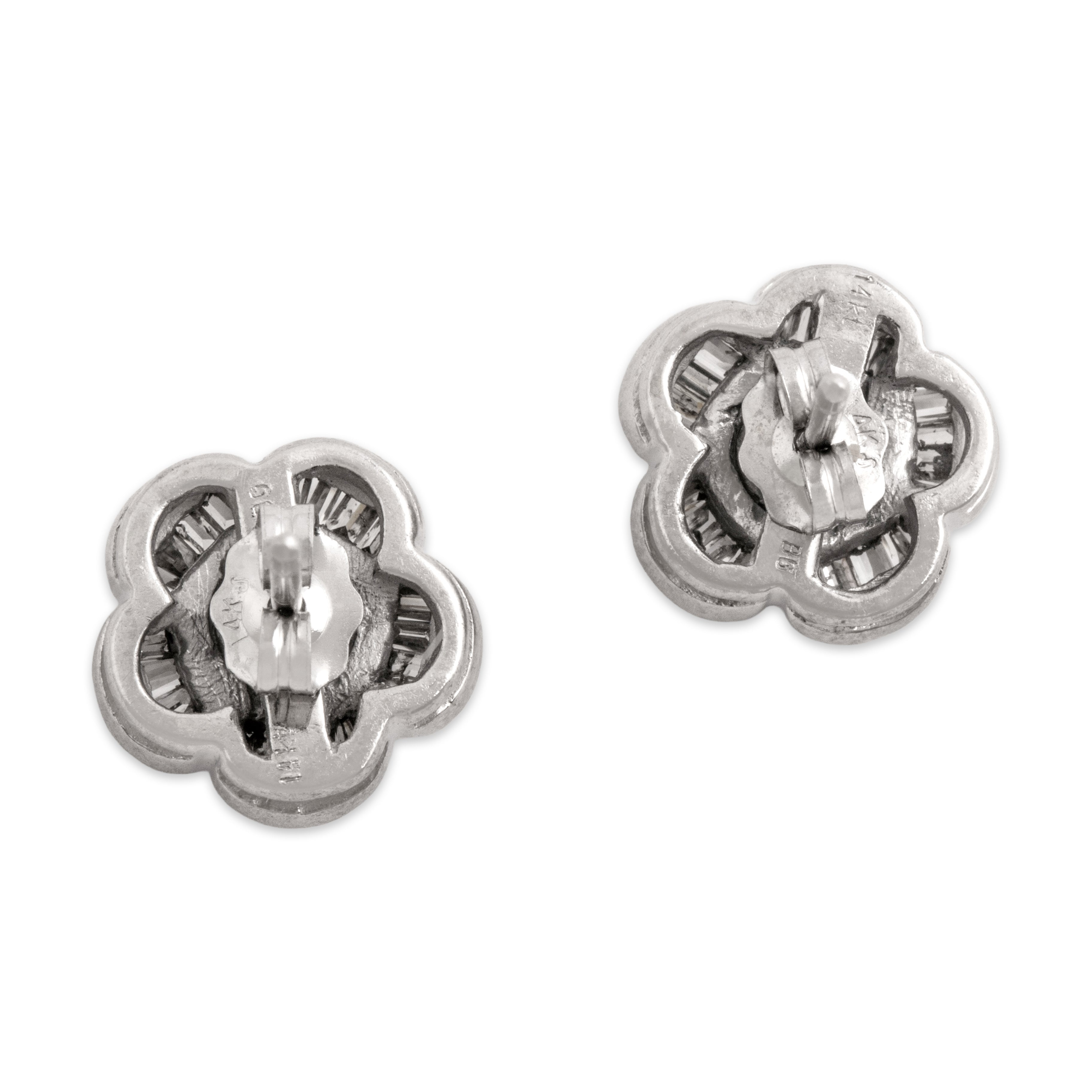 Vintage 14k White Gold Diamond Blue Sapphire Stunning Floral Stud Earrings - Back view