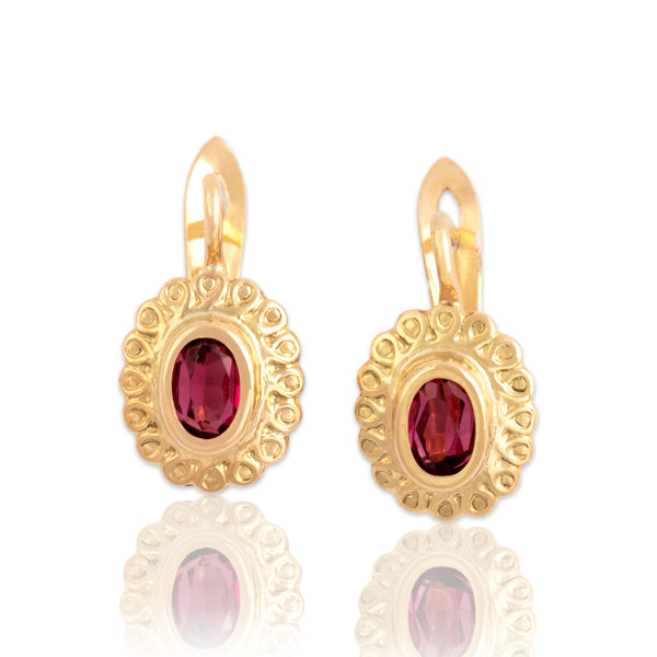 Vintage Italian 18k Yellow Gold Pink Glass Pretty Looping Frame Earrings