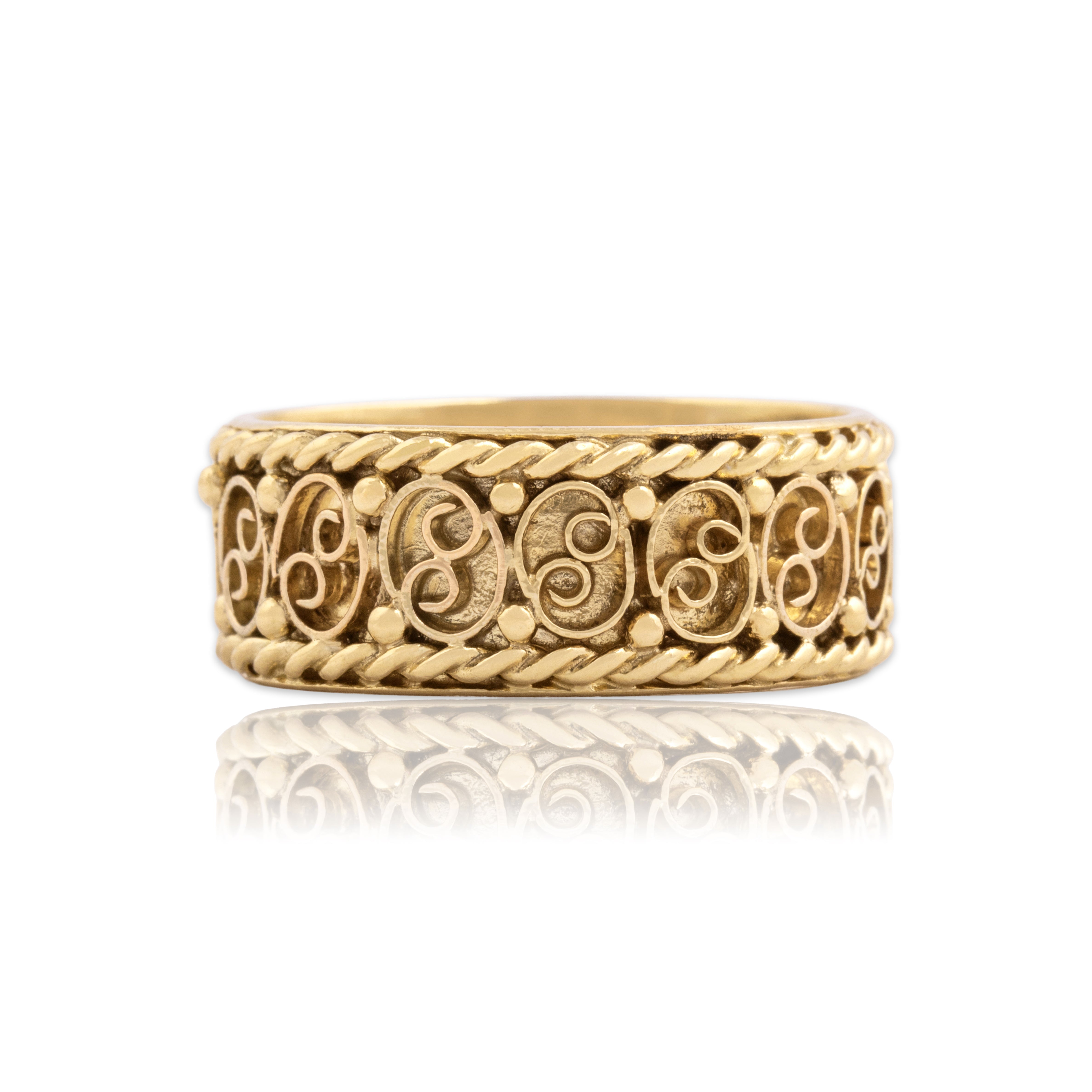 Vintage 14k Yellow Gold Scrolling Cabled Eternity Band Ring 10.50