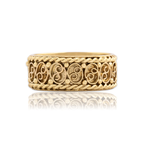 Vintage 14k Yellow Gold Scrolling Cabled Eternity Band Ring 10.50