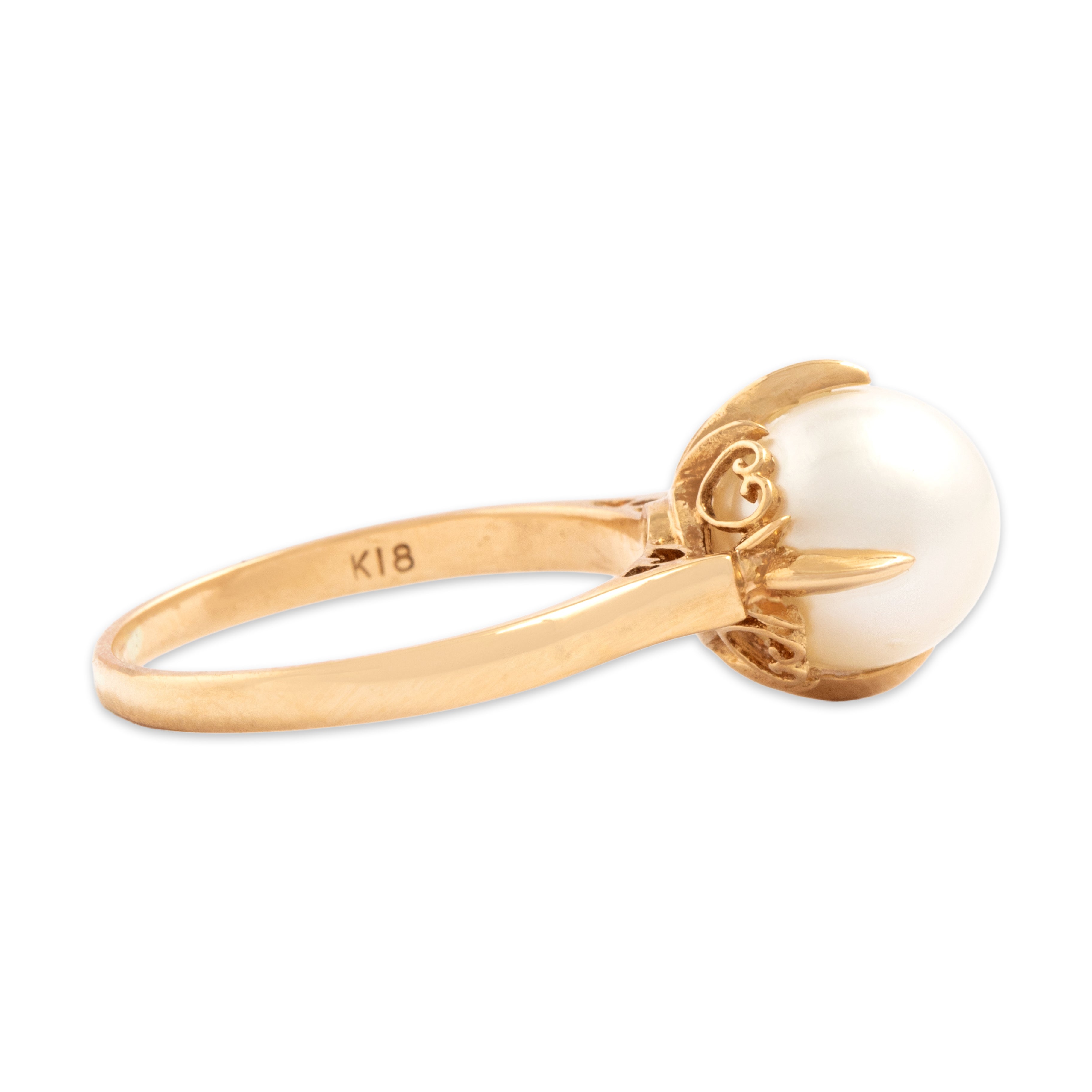 Vintage 18k Yellow Gold Pearl Romantic Heart Set Ring - Side view