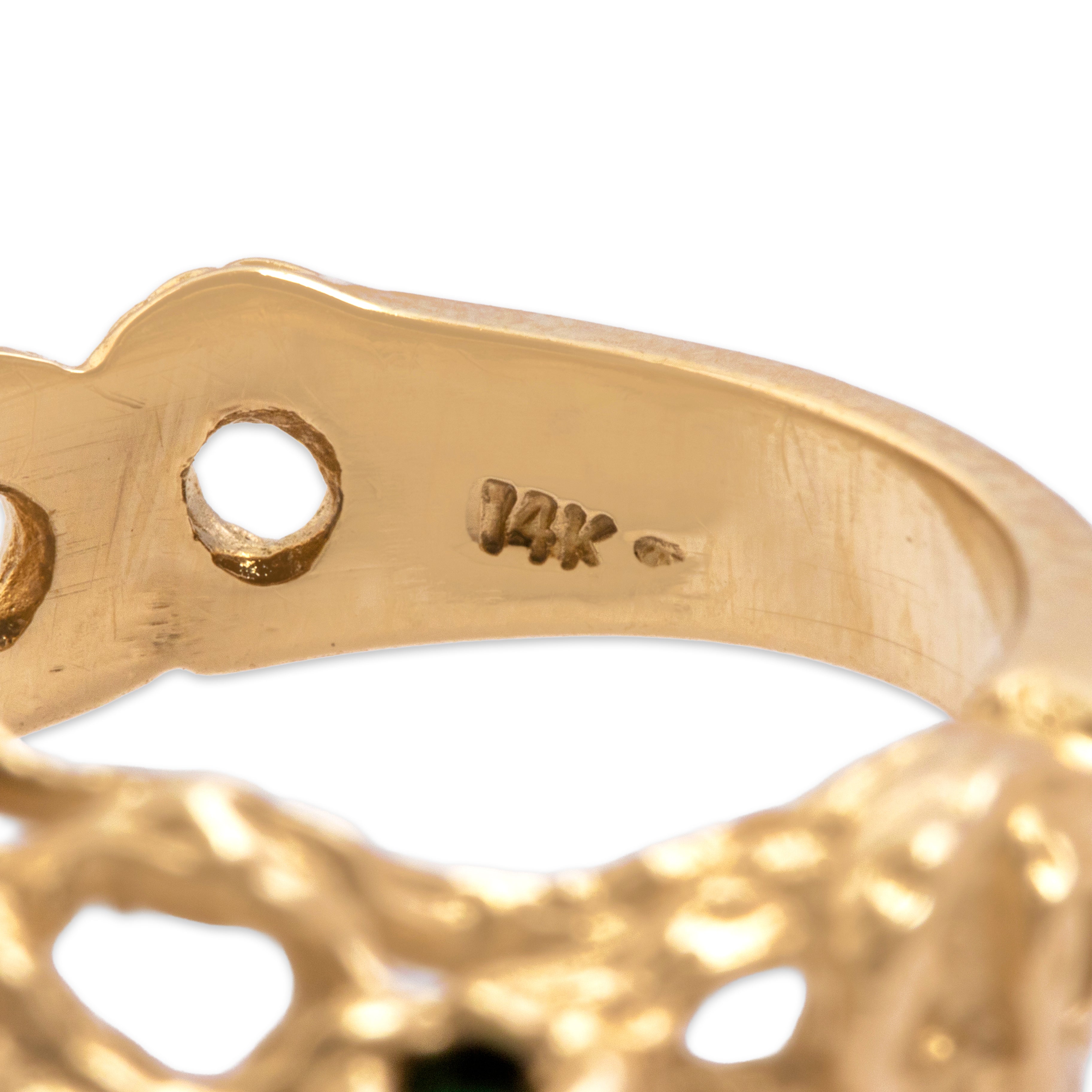 Vintage 14k Yellow Gold .67cttw Diamond .5cttw Emerald Bold Brutalist Branching Scatter Ring - Hallmark view
