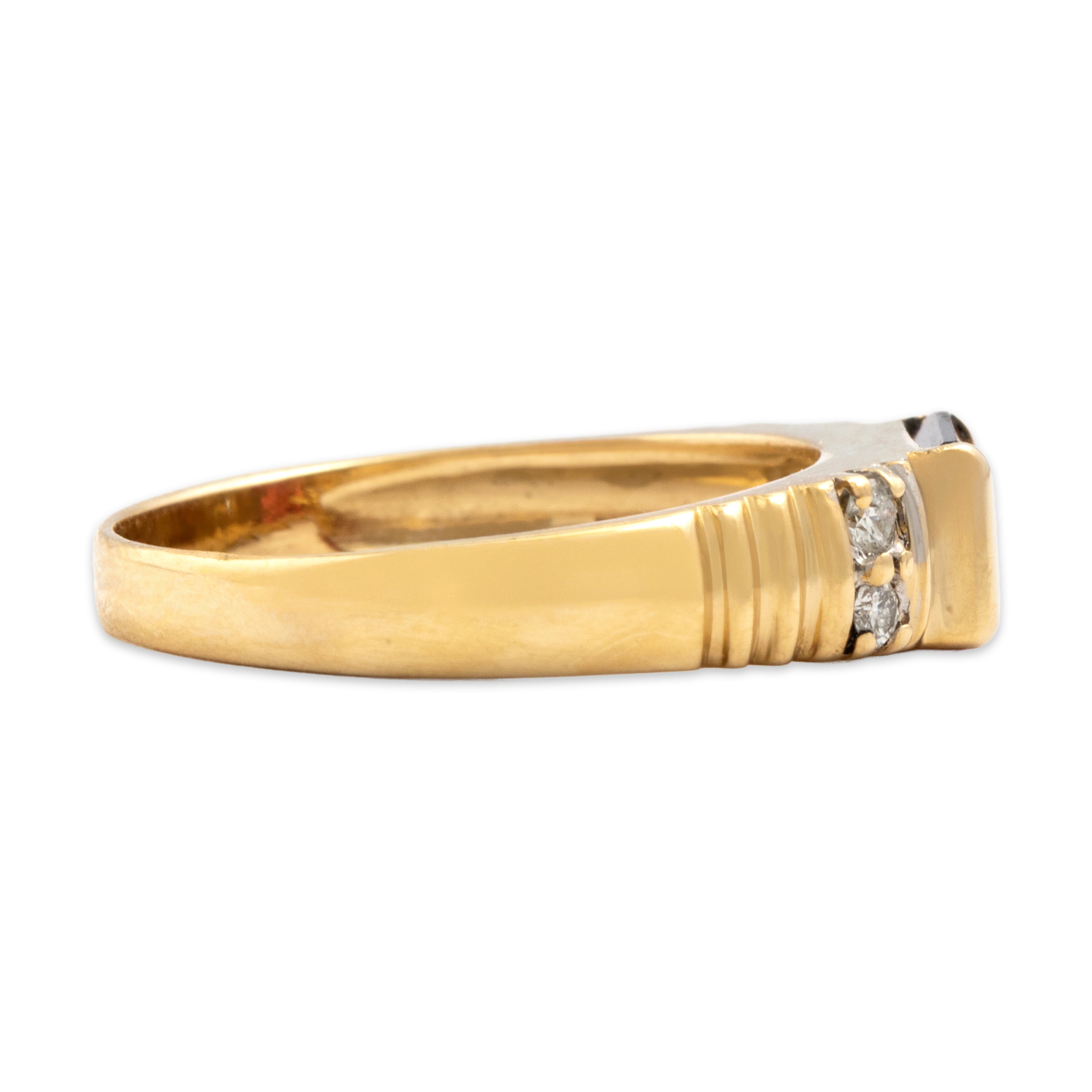 Vintage 14k Yellow Gold 1.23ct Garnet Diamond Fabulous Ribbed Shoulder East-West Setting Ring - Side view