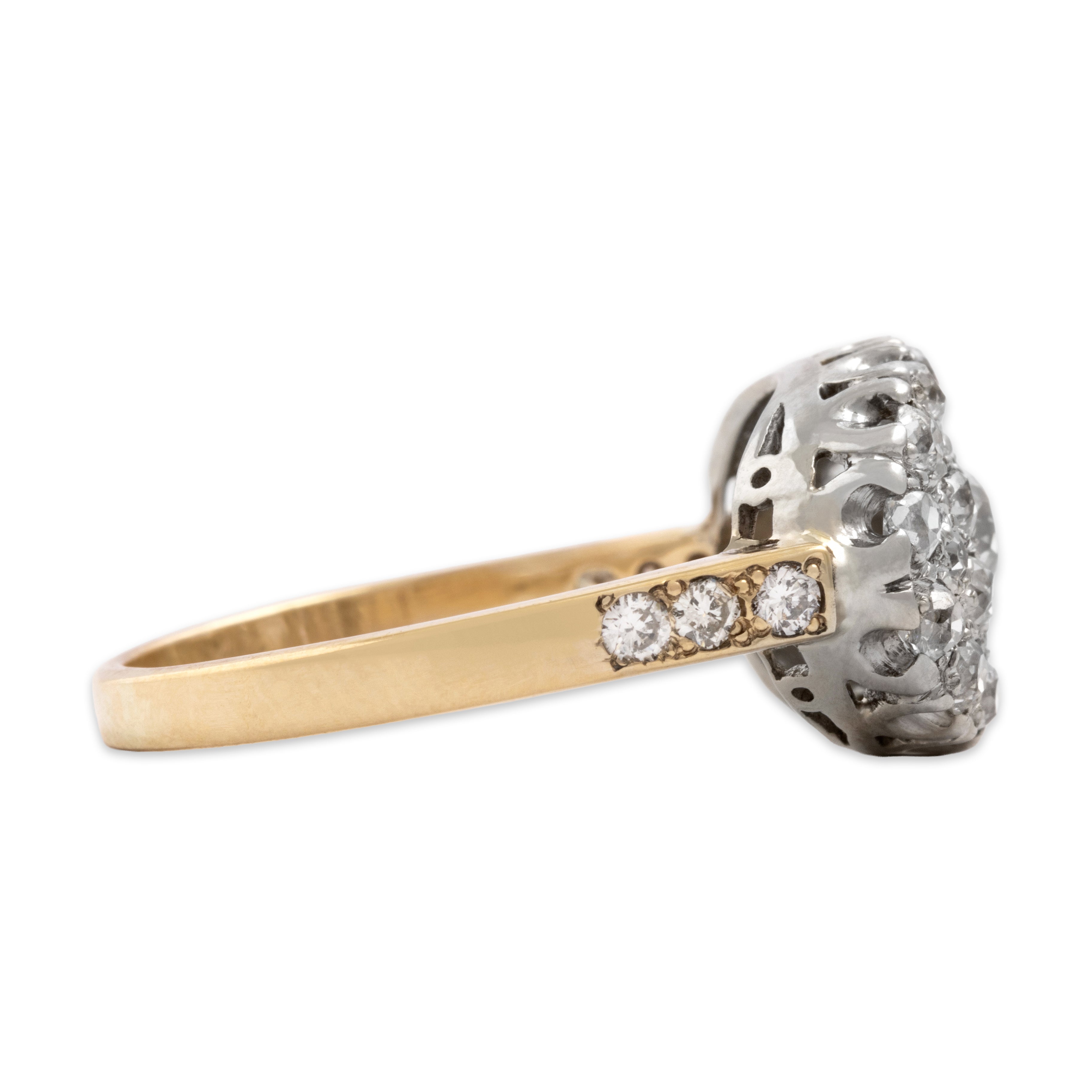 Vintage Substantial 14k Yellow & White Gold 1.34cttw Diamond Dazzling Oval Ring - Side view