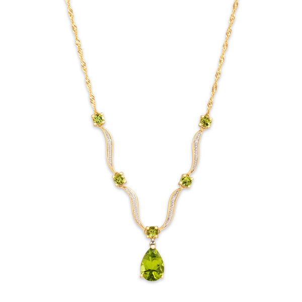 Vintage 14k Yellow & White Gold 4.43cttw Peridot Diamond Pear Necklace 16.5-19.75