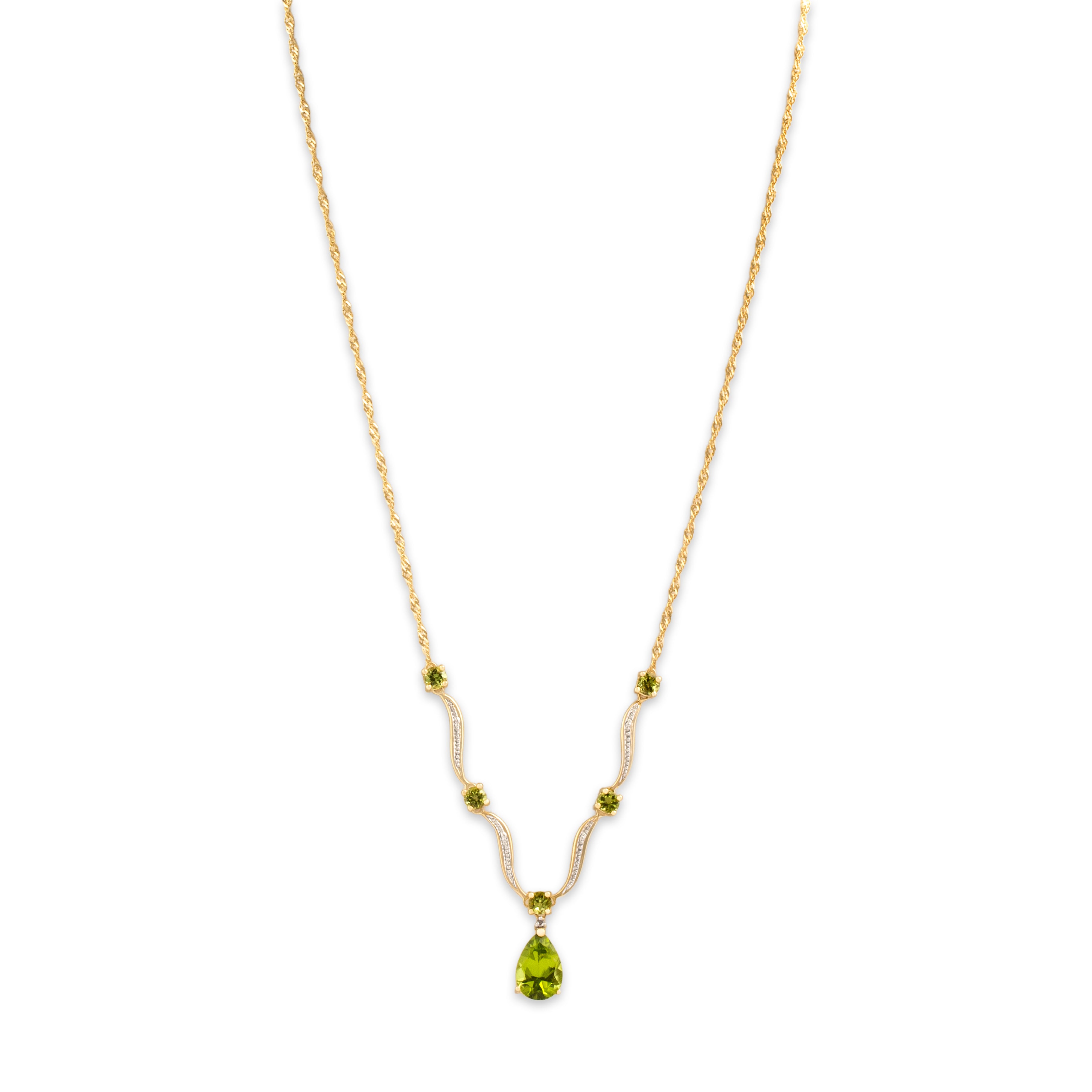 Vintage 14k Yellow & White Gold 4.43cttw Peridot Diamond Splendid Glittering Pear Drop Necklace - detail view #1