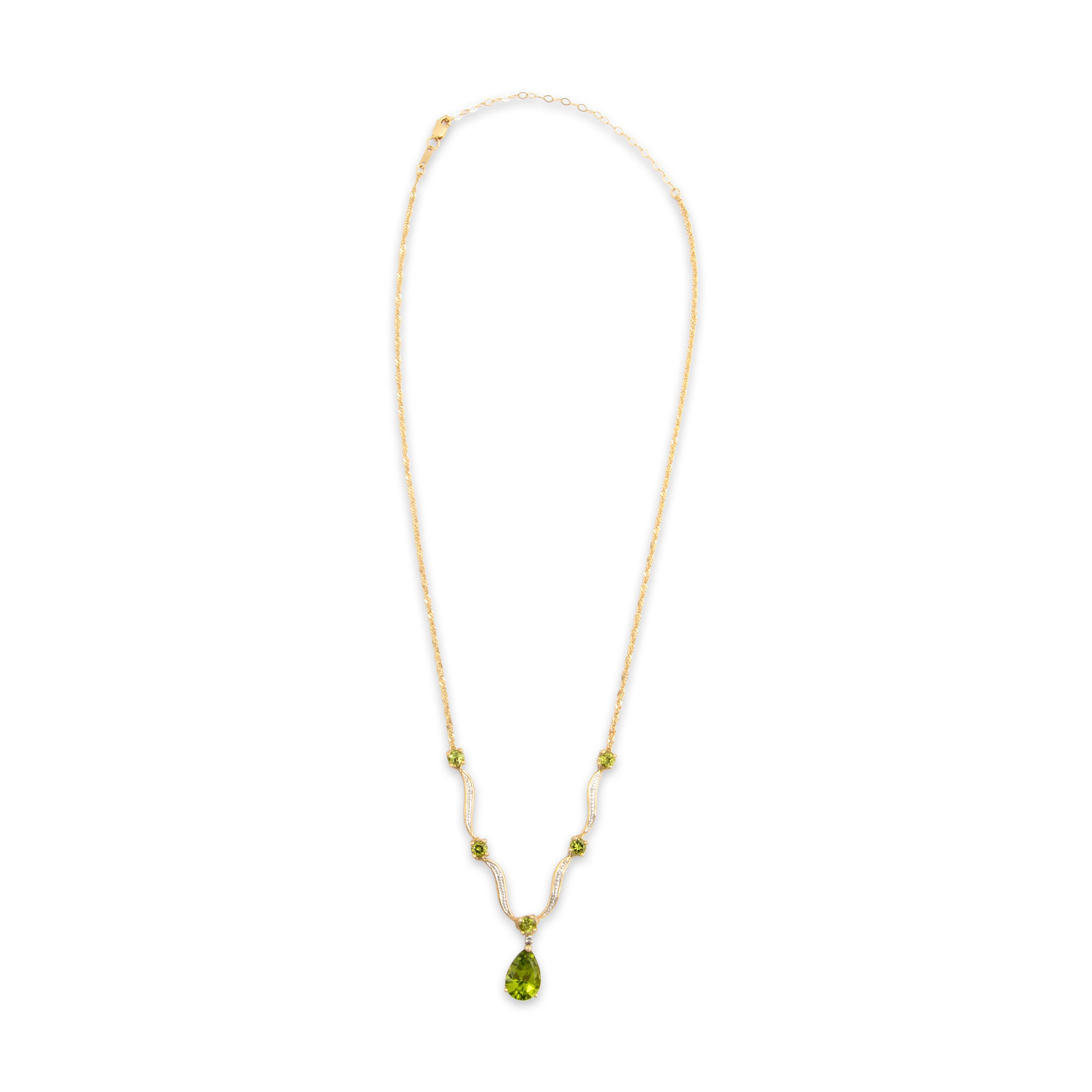 Vintage 14k Yellow & White Gold 4.43cttw Peridot Diamond Splendid Glittering Pear Drop Necklace - Overall view
