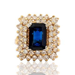 Vintage 14k Yellow Gold 2.68ct Blue Sapphire 1.44cttw Diamond Halo Ring 5.00