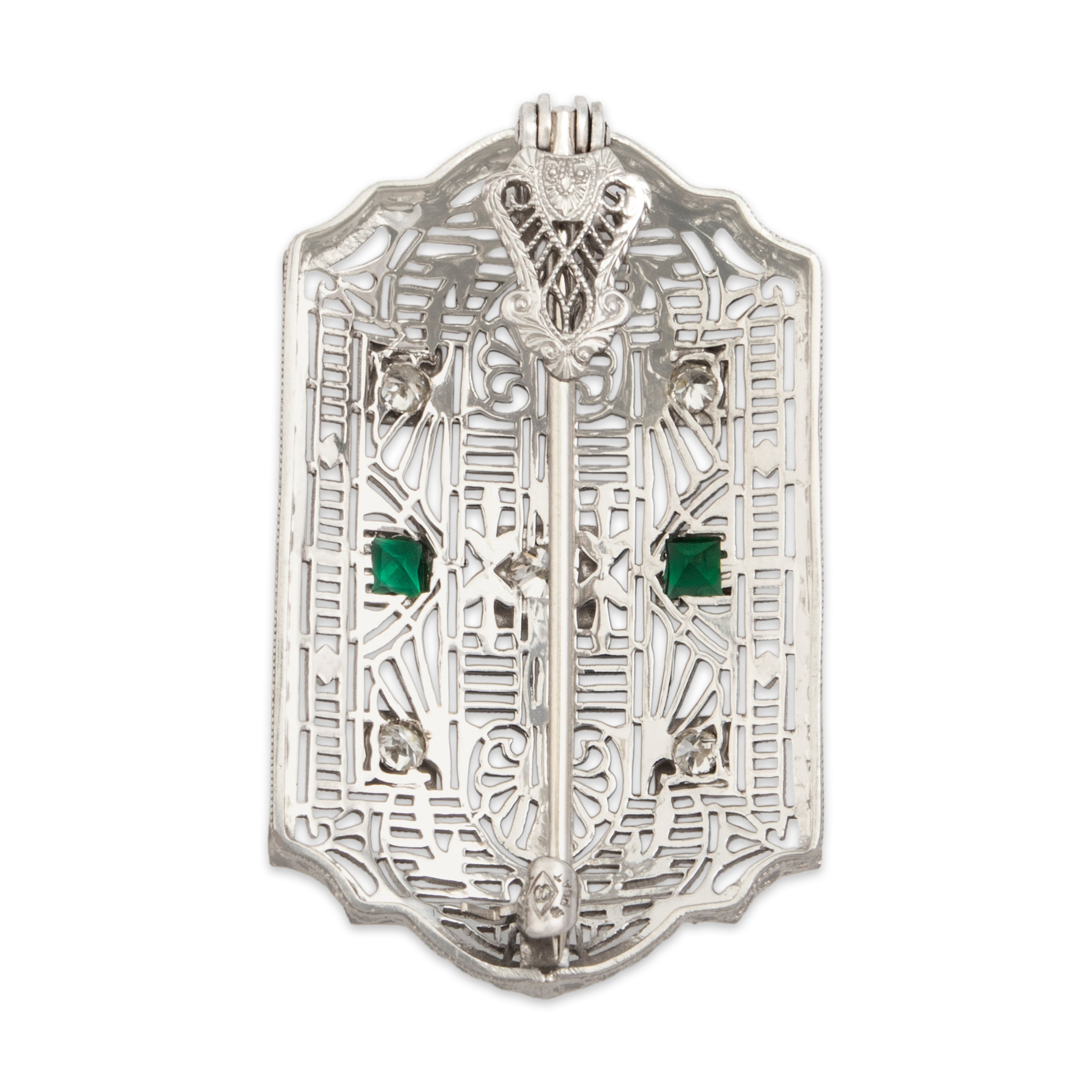 Antique 14k White Gold Old European Cut Diamond Glass Magnificent Intricate Filigree Pin / Pendant - detail view #1
