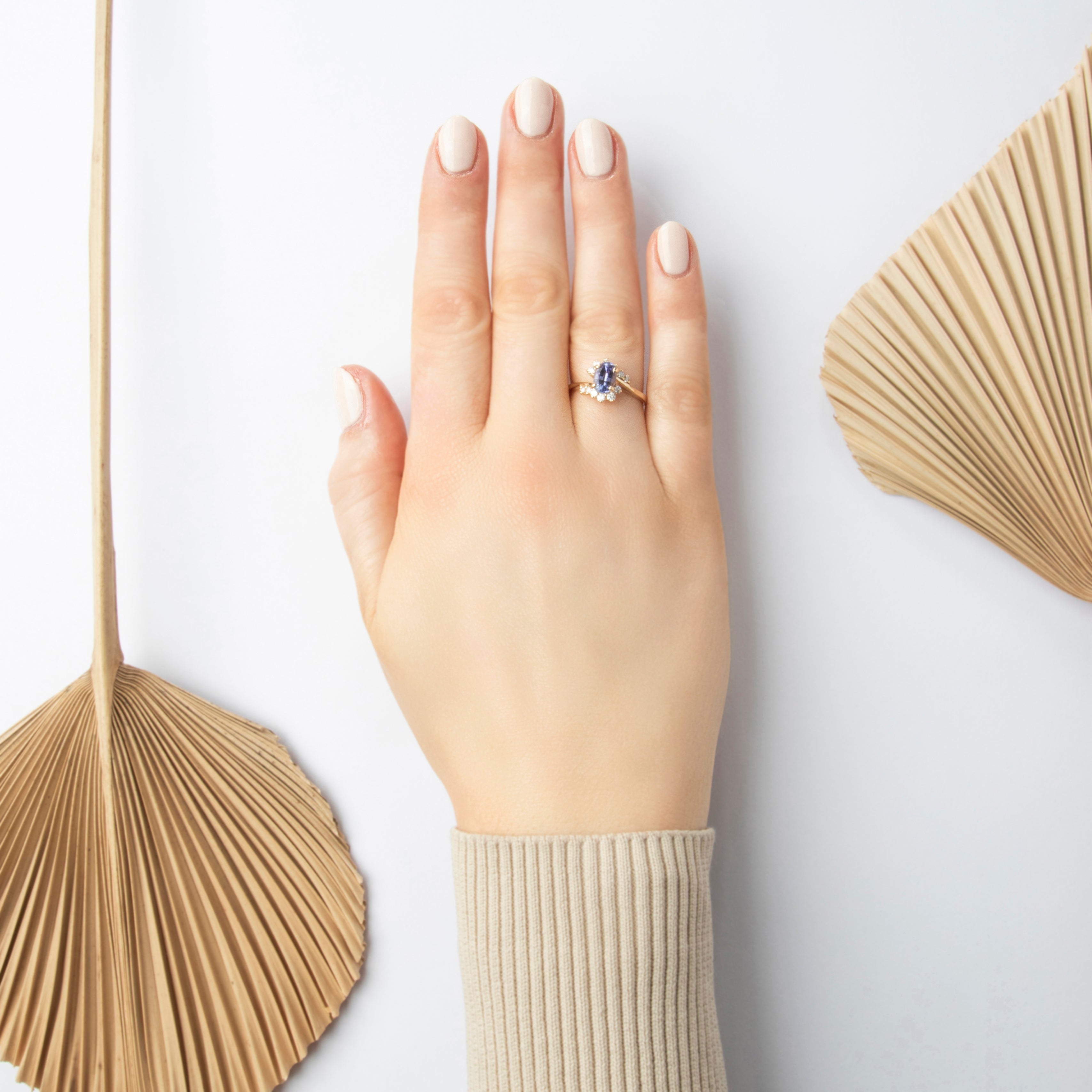 Vintage 14k Yellow Gold 1.02ct Tanzanite Diamond Fantastic Partial Halo Bypass Ring - On model view