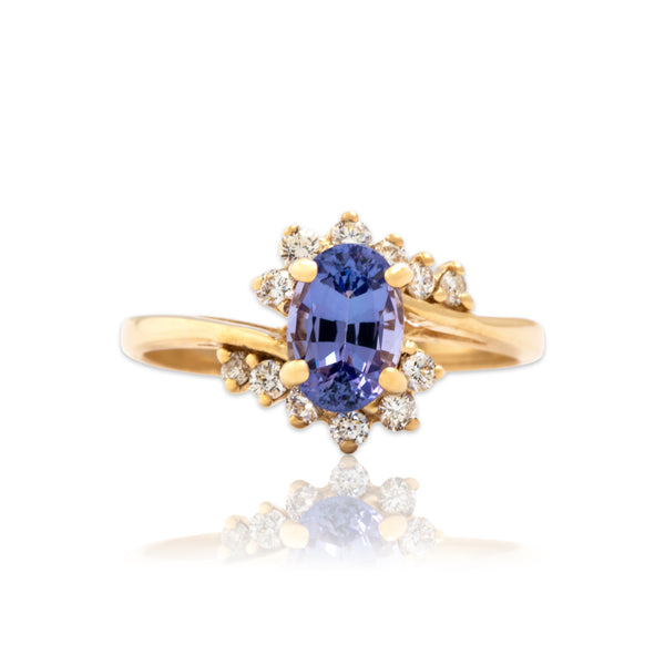 Vintage 14k Yellow Gold 1.02ct Tanzanite Diamond Fantastic Bypass Ring 6.00