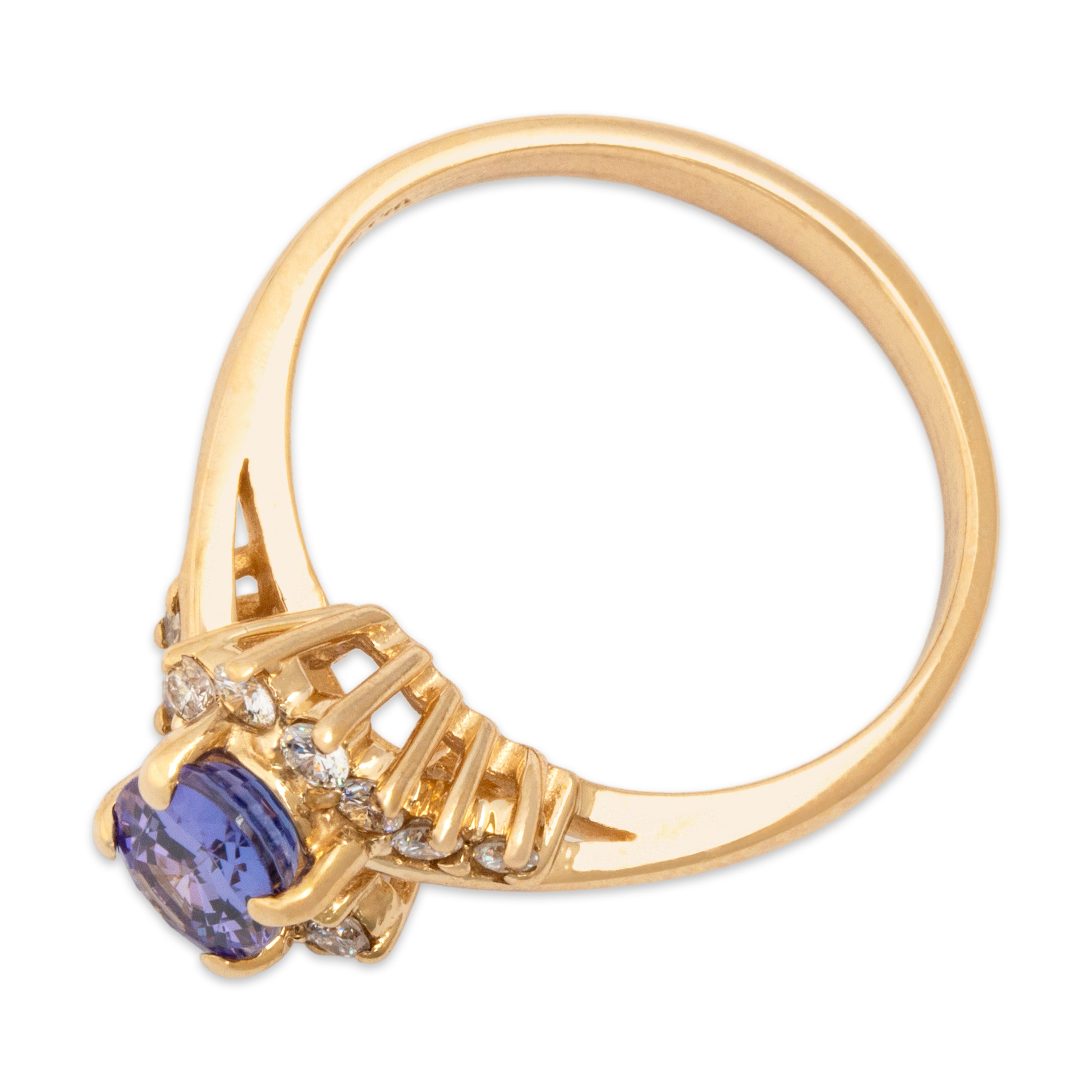 Vintage 14k Yellow Gold 1.02ct Tanzanite Diamond Fantastic Partial Halo Bypass Ring - Overall view