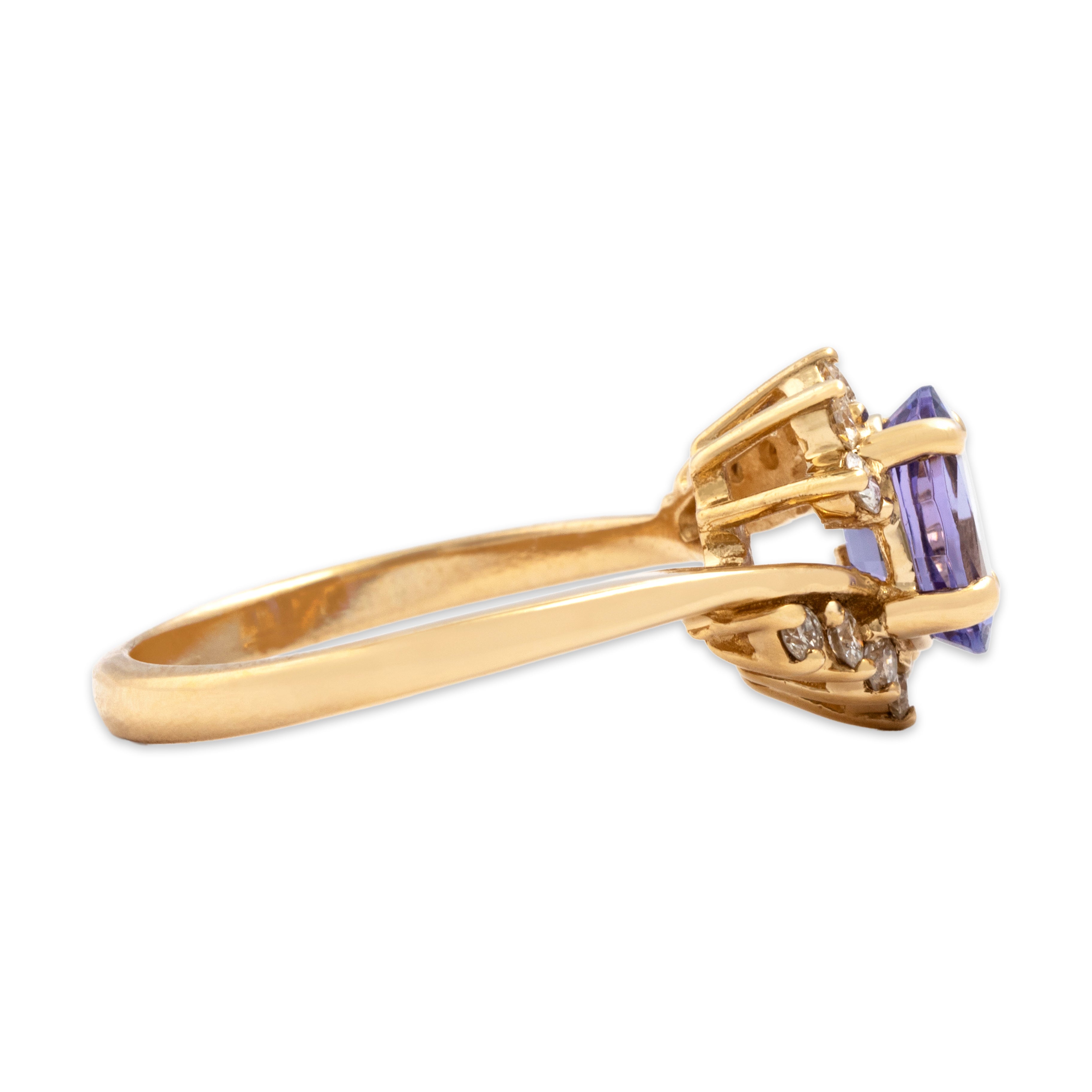 Vintage 14k Yellow Gold 1.02ct Tanzanite Diamond Fantastic Partial Halo Bypass Ring - Side view