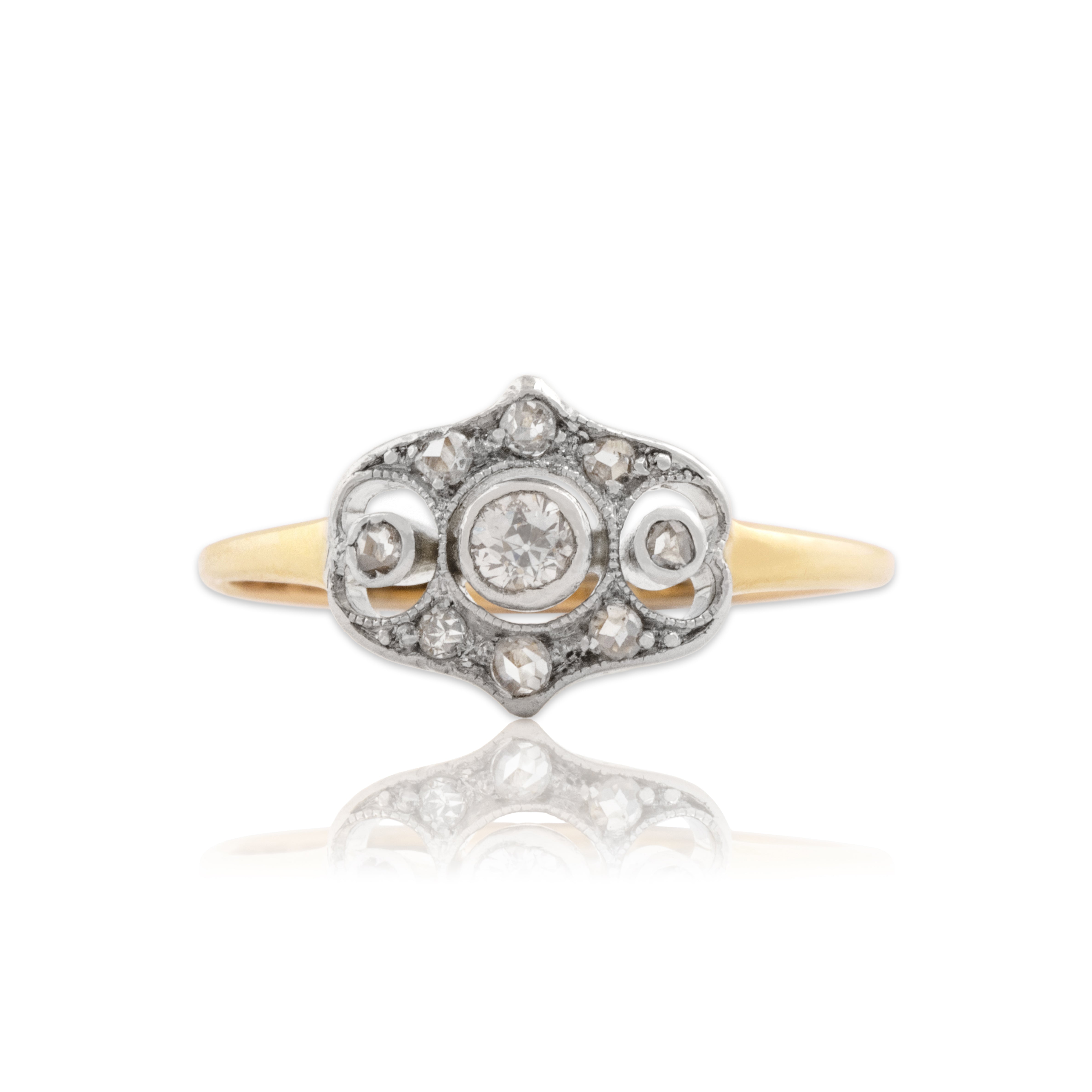 Antique Edwardian 14k Yellow Gold & Platinum Old Mine Cut Diamond Ring 4.75