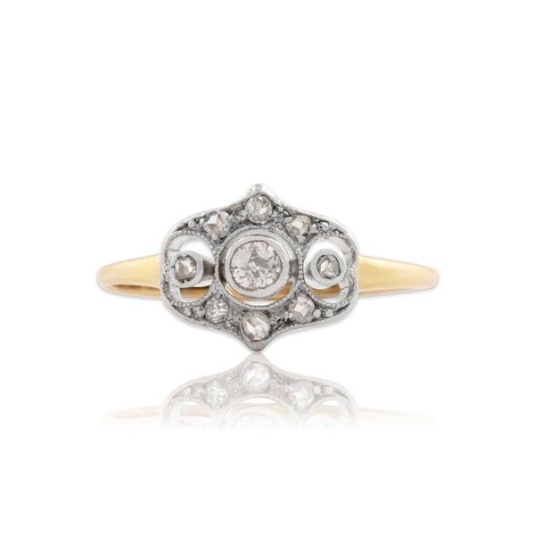 Antique Edwardian 14k Yellow Gold & Platinum Old Mine Cut Diamond Ring 4.75