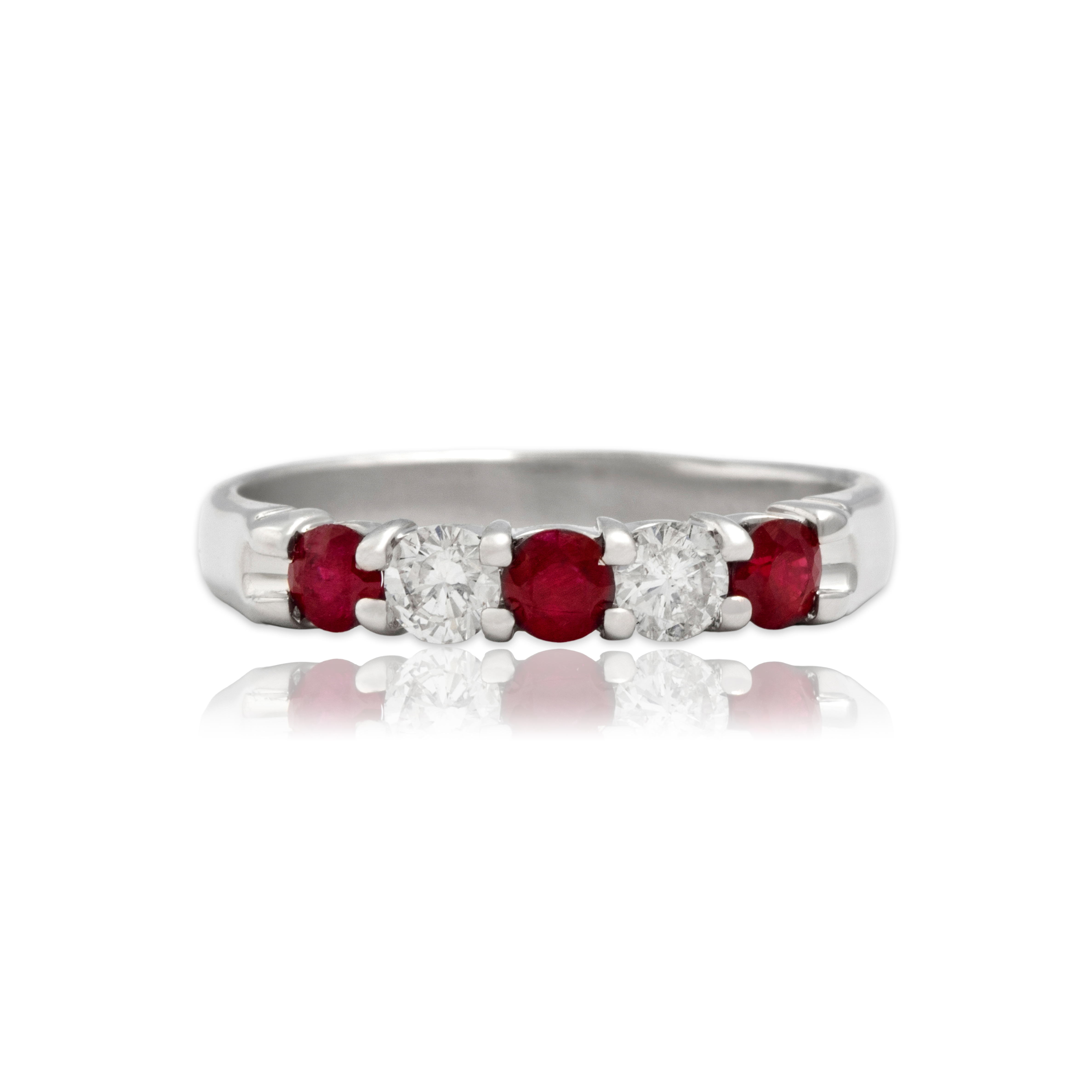 Estate 14k White Gold Ruby Diamond Dazzling Alternating Line Band Ring 7.50