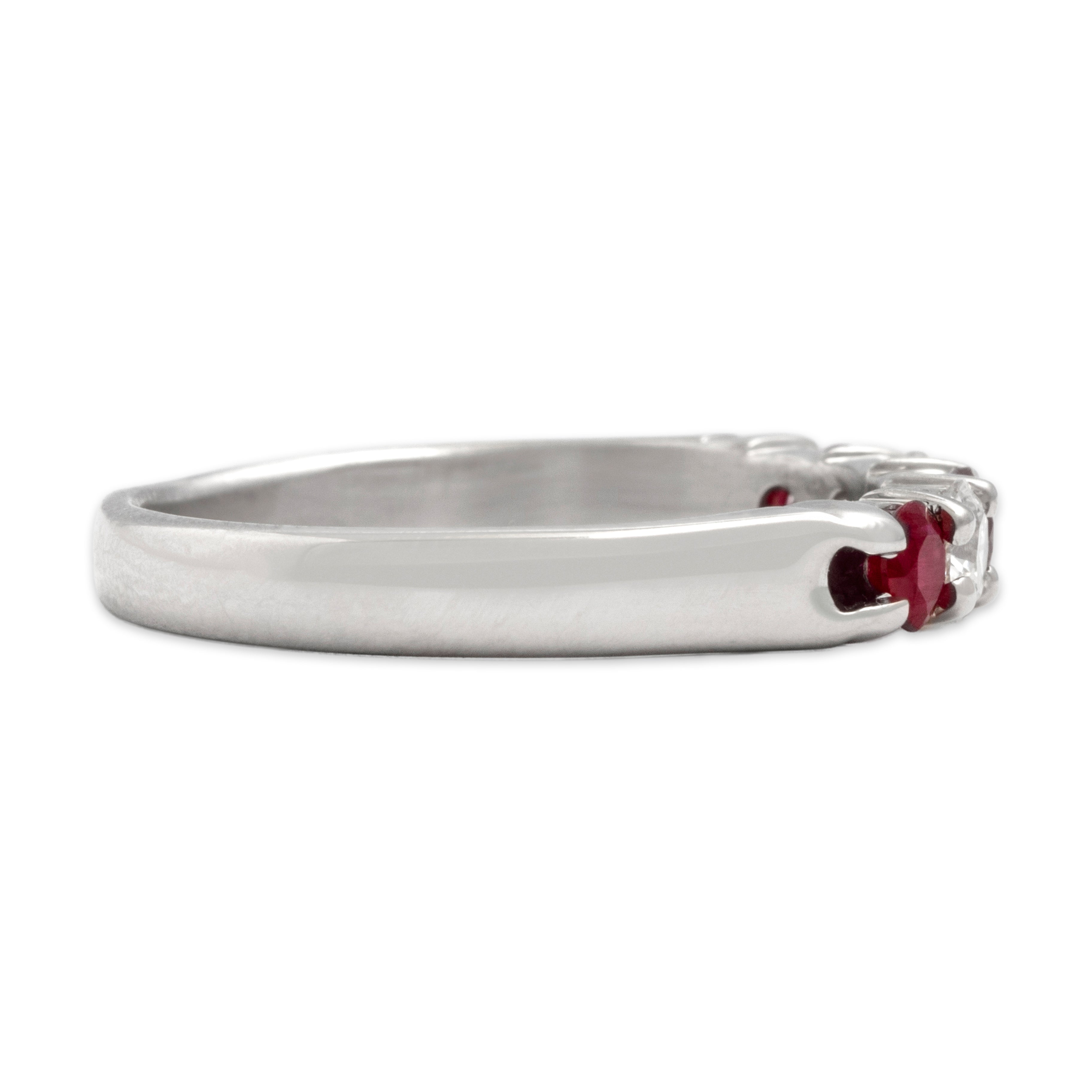 Estate 14k White Gold Ruby Diamond Dazzling Alternating Line Band Ring - Side view