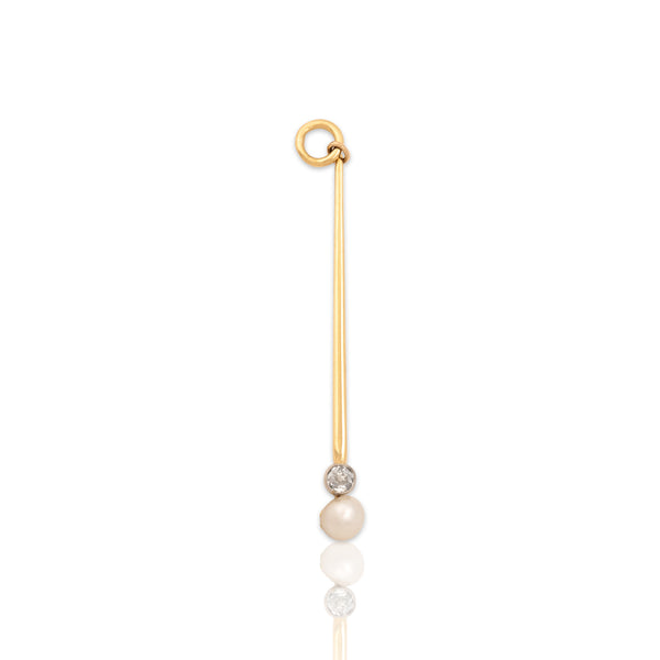 Antique 18k Yellow Gold & Platinum Old Mine Cut Diamond Baroque Pearl Pendant