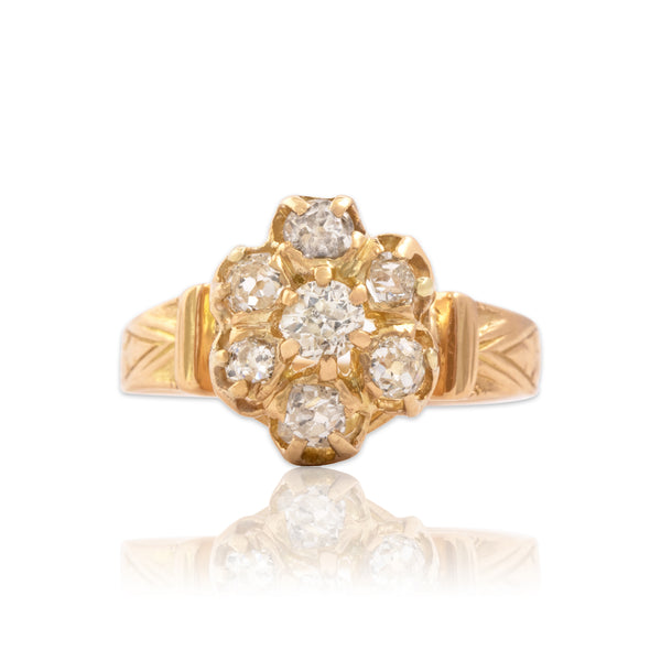 Antique Victorian 14k Rosy Yellow Gold .69cttw Old Mine Diamond Decorated Ring 6.25